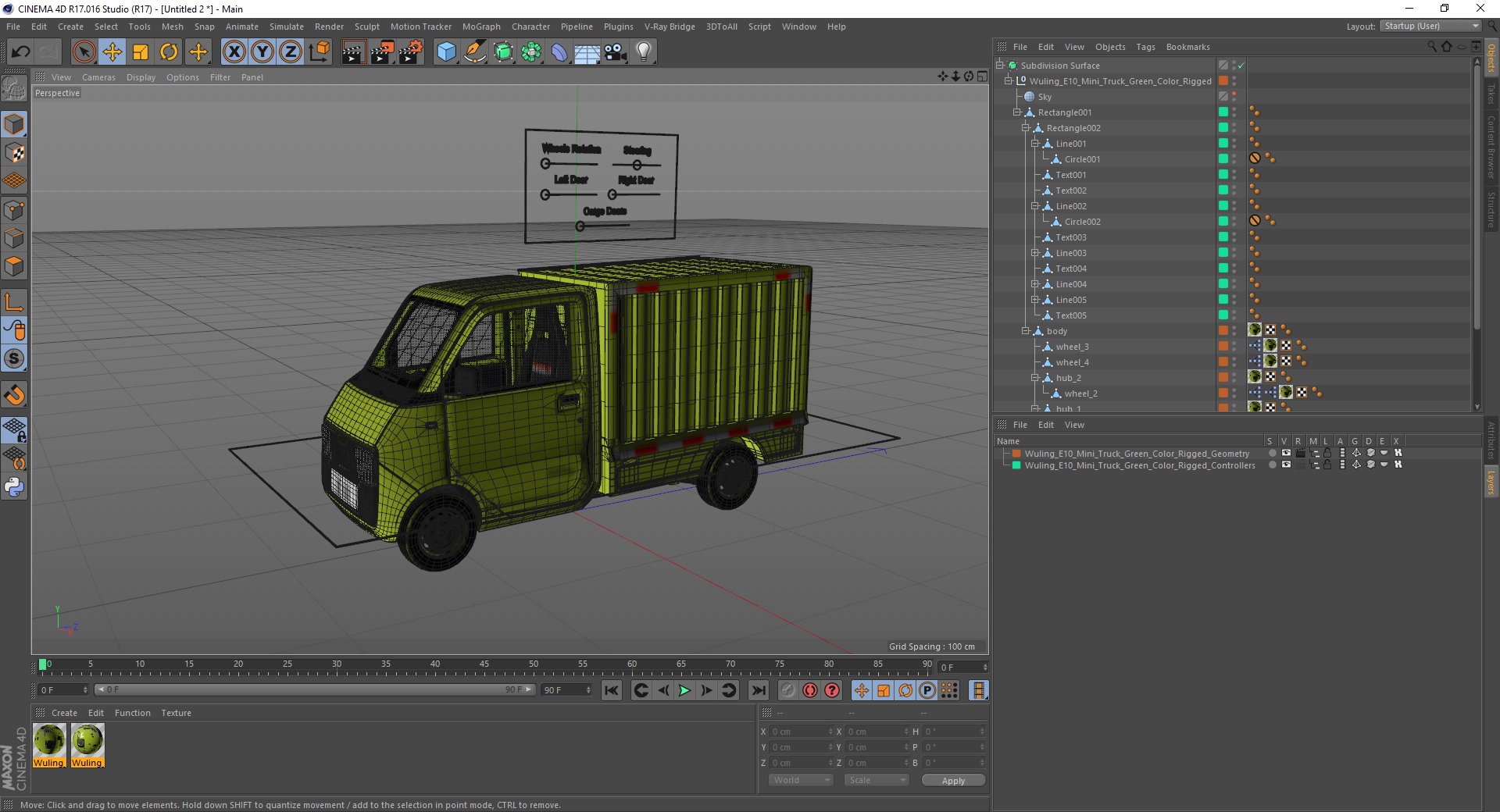 Wuling E10 Mini Truck Green Color Rigged for Cinema 4D 3D model