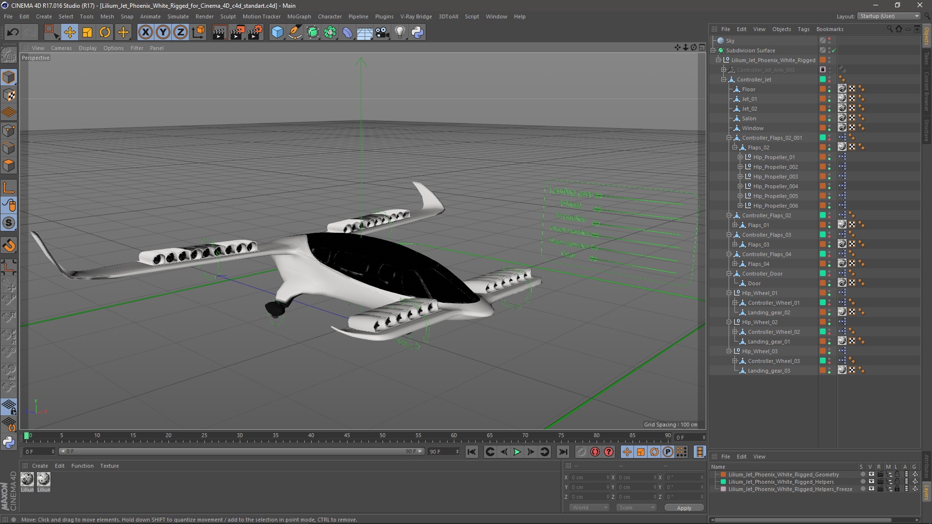3D model Lilium Jet Phoenix White Rigged for Cinema 4D