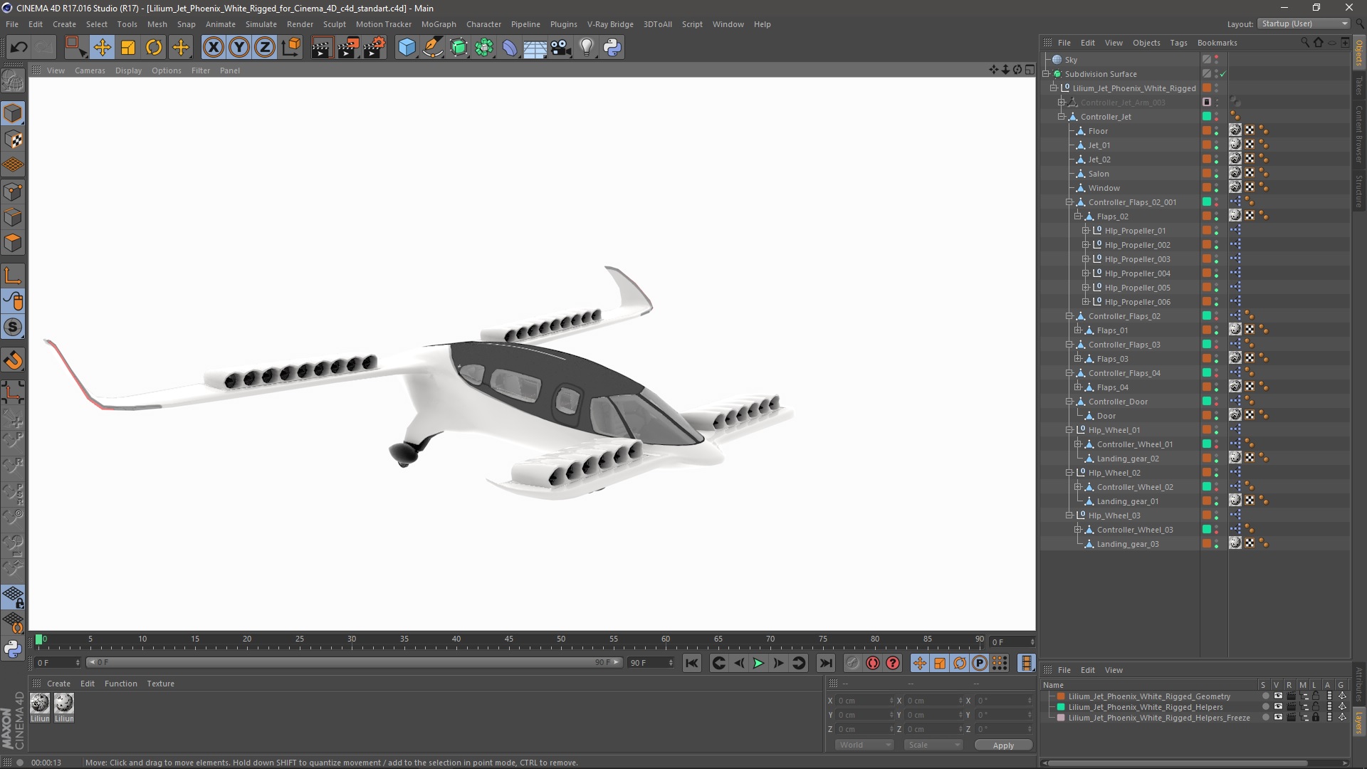 3D model Lilium Jet Phoenix White Rigged for Cinema 4D