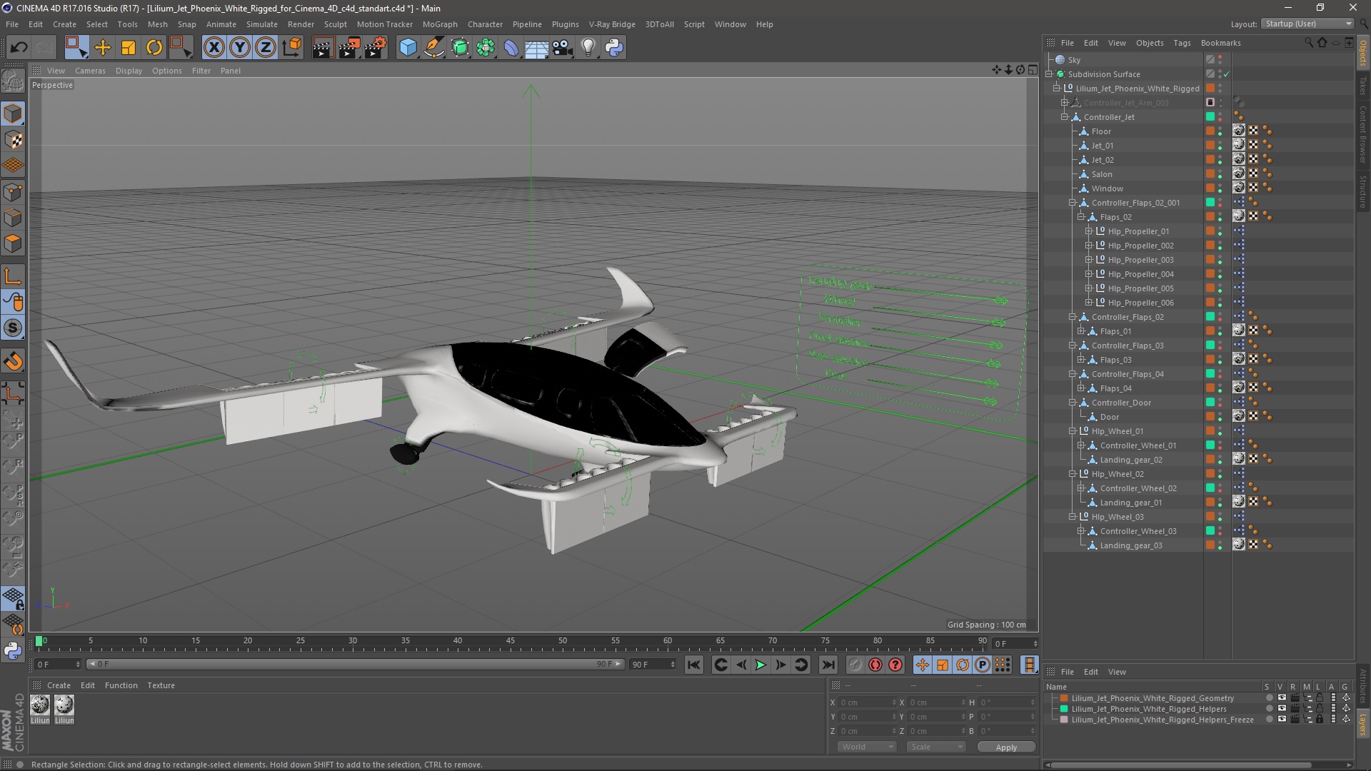 3D model Lilium Jet Phoenix White Rigged for Cinema 4D