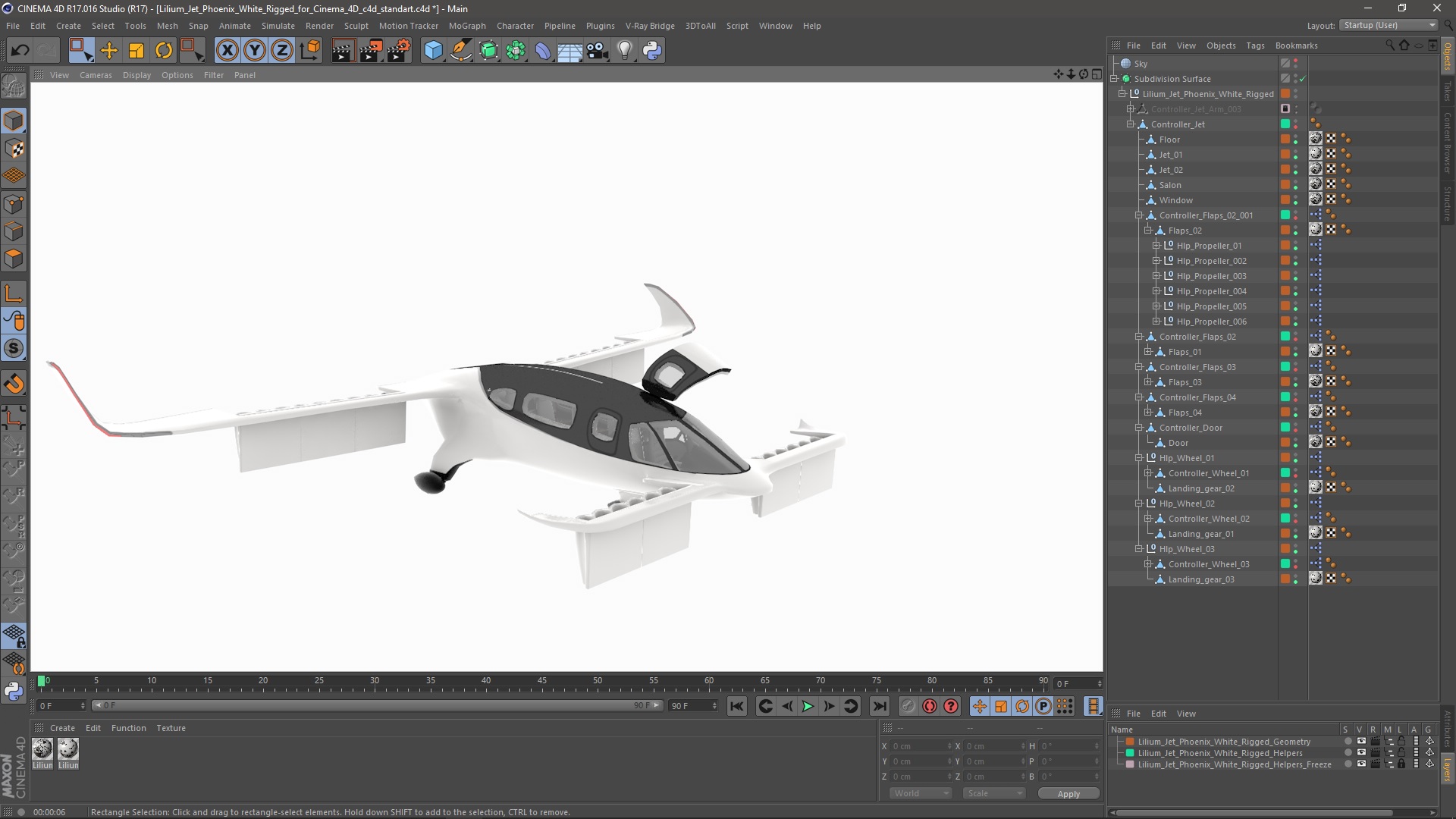 3D model Lilium Jet Phoenix White Rigged for Cinema 4D