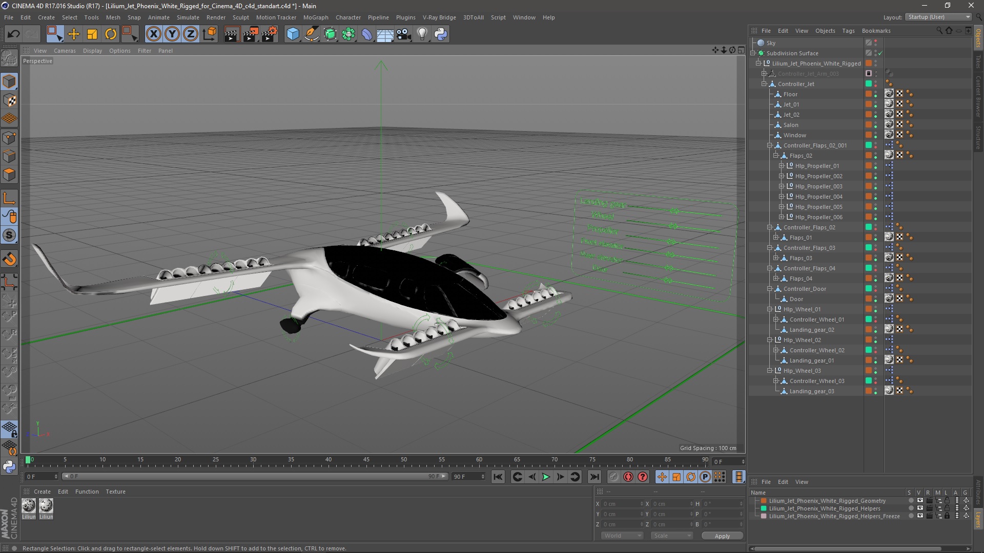 3D model Lilium Jet Phoenix White Rigged for Cinema 4D