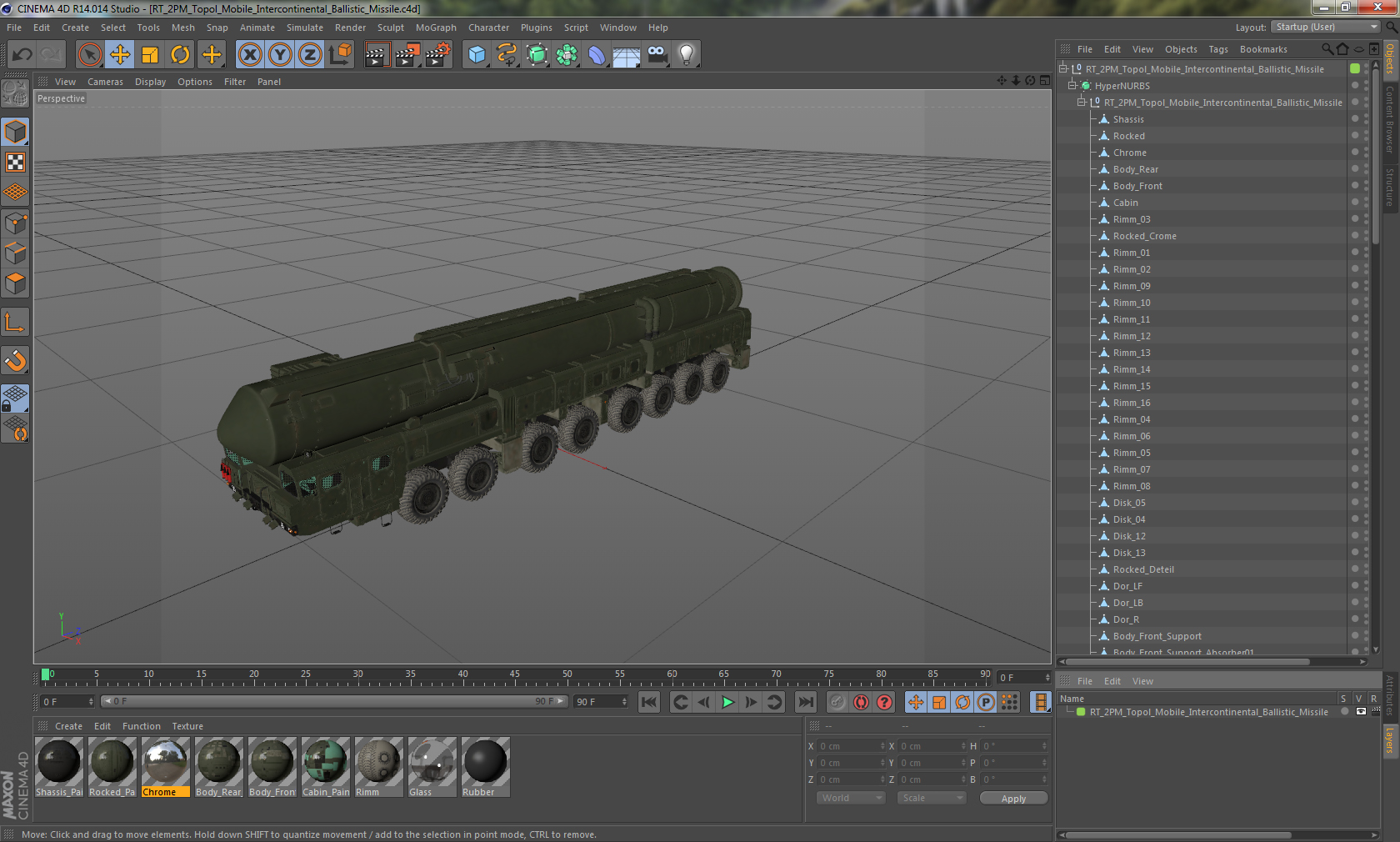 RT 2PM Topol Mobile Intercontinental Ballistic Missile 3D model
