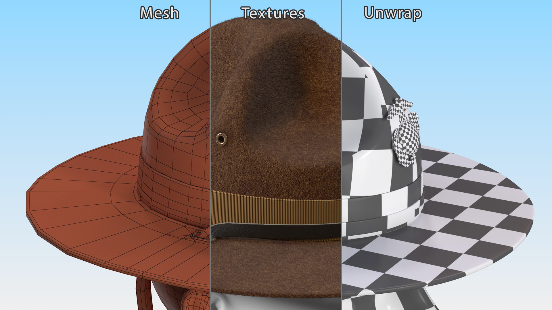 Sergeant Campaign Cap with Cockade Brown on Mannequin Fur 3D
