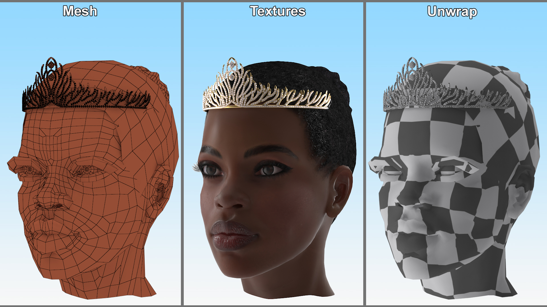 3D Afro American Woman Head with Diadem