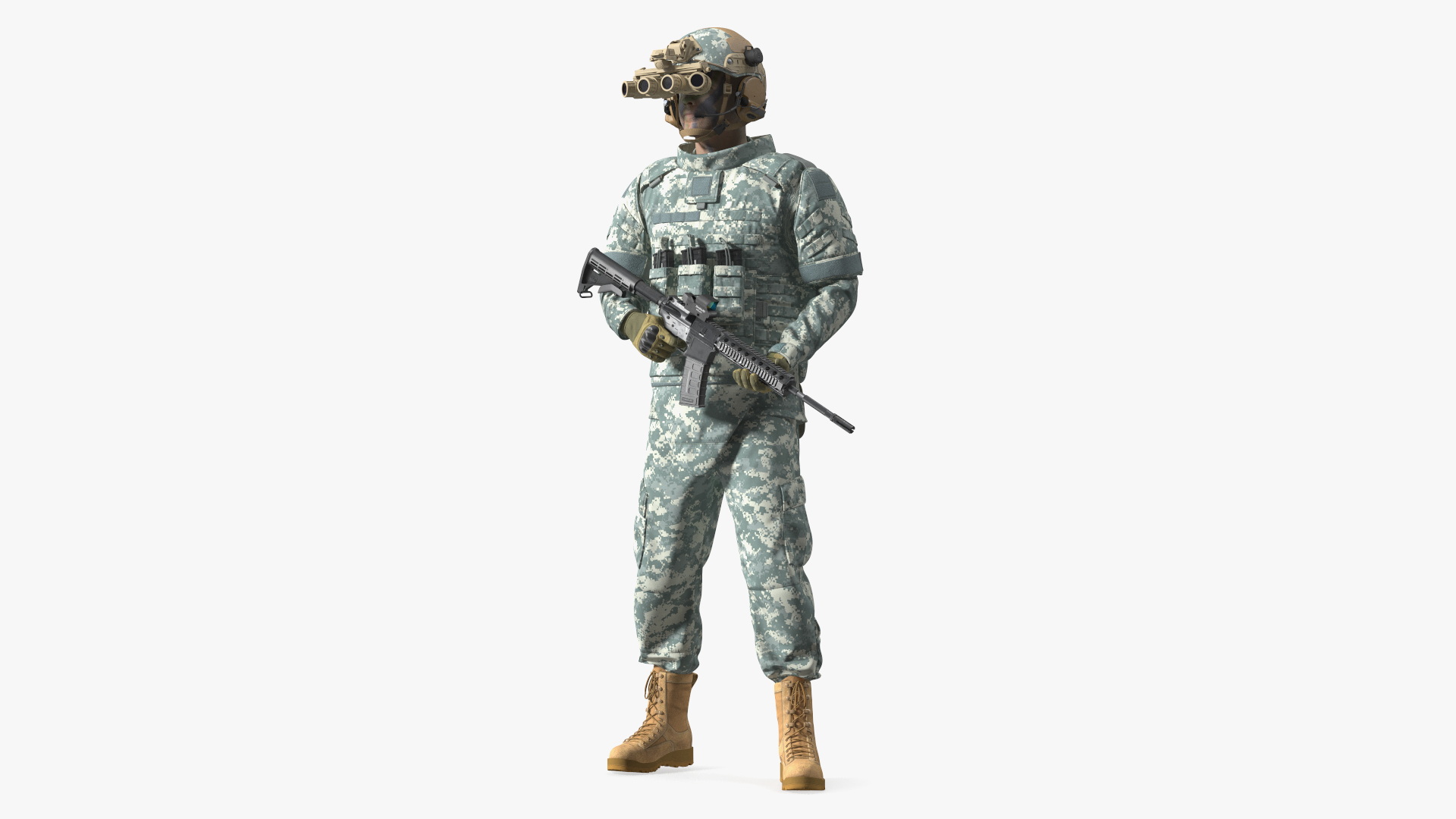 3D model Soldier in Night Vision Goggles Grey Camo Standing