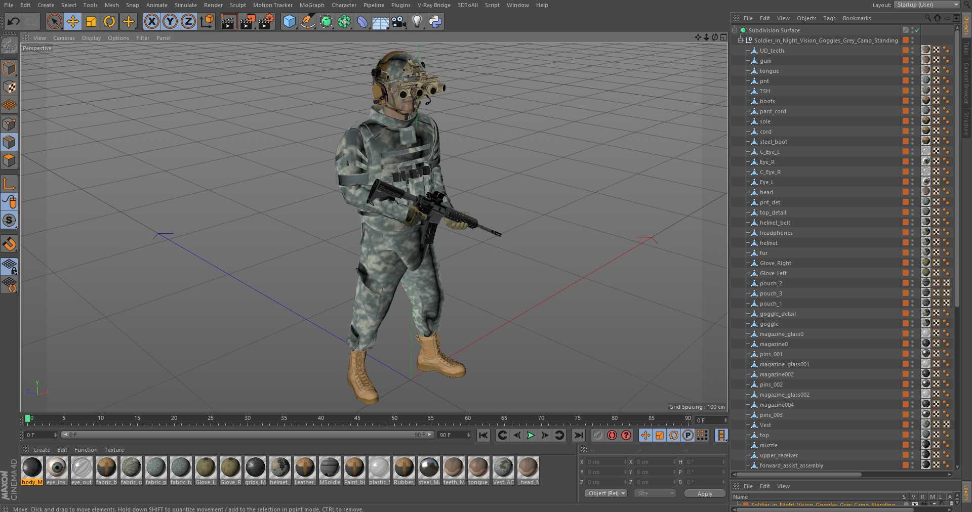 3D model Soldier in Night Vision Goggles Grey Camo Standing