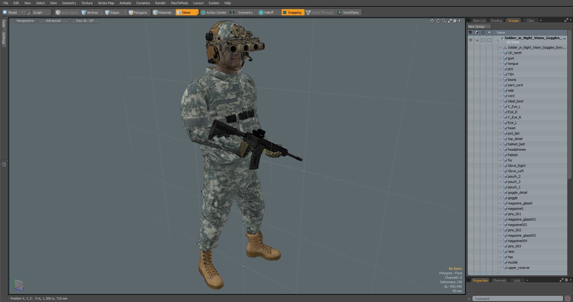 3D model Soldier in Night Vision Goggles Grey Camo Standing