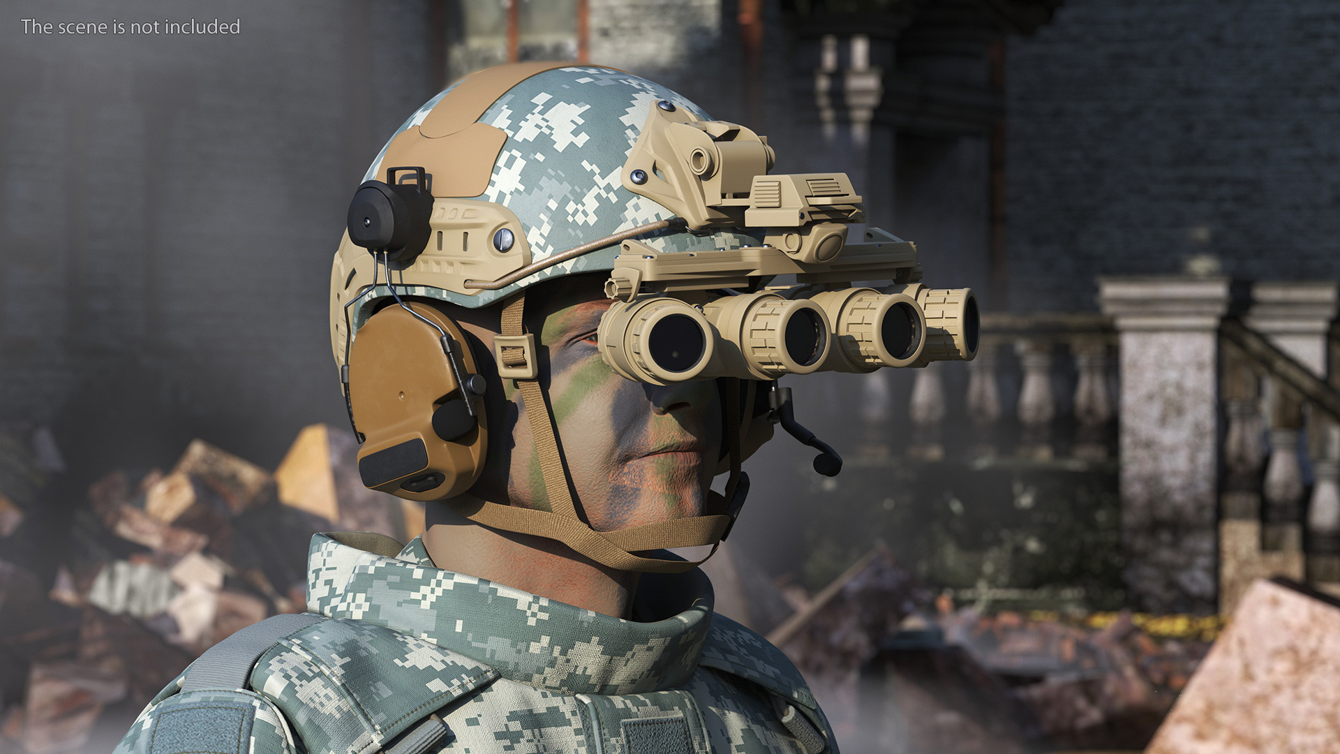 3D model Soldier in Night Vision Goggles Grey Camo Standing
