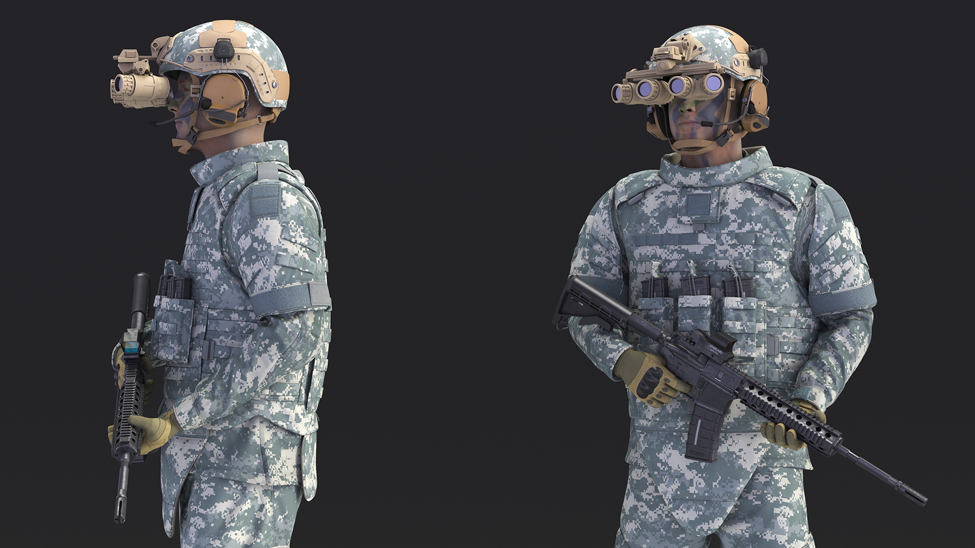 3D model Soldier in Night Vision Goggles Grey Camo Standing