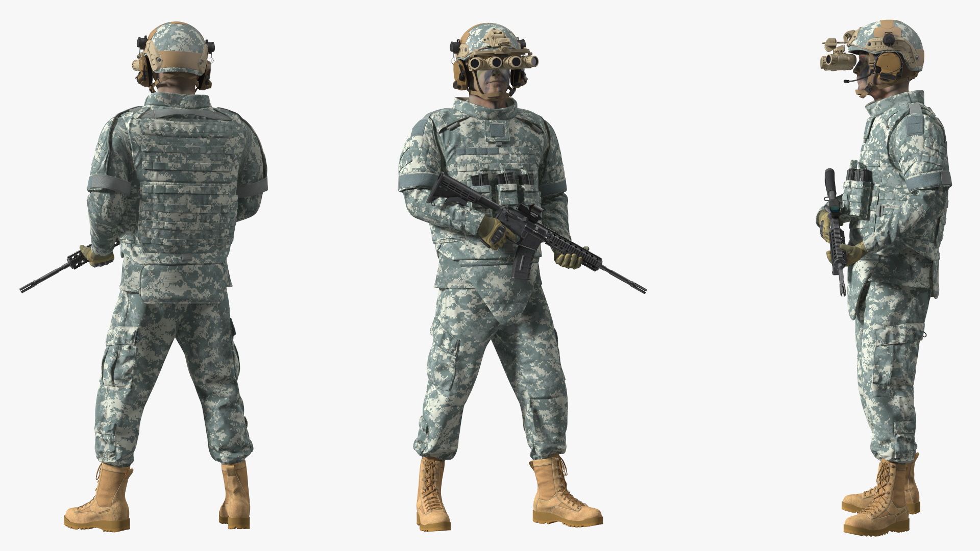 3D model Soldier in Night Vision Goggles Grey Camo Standing