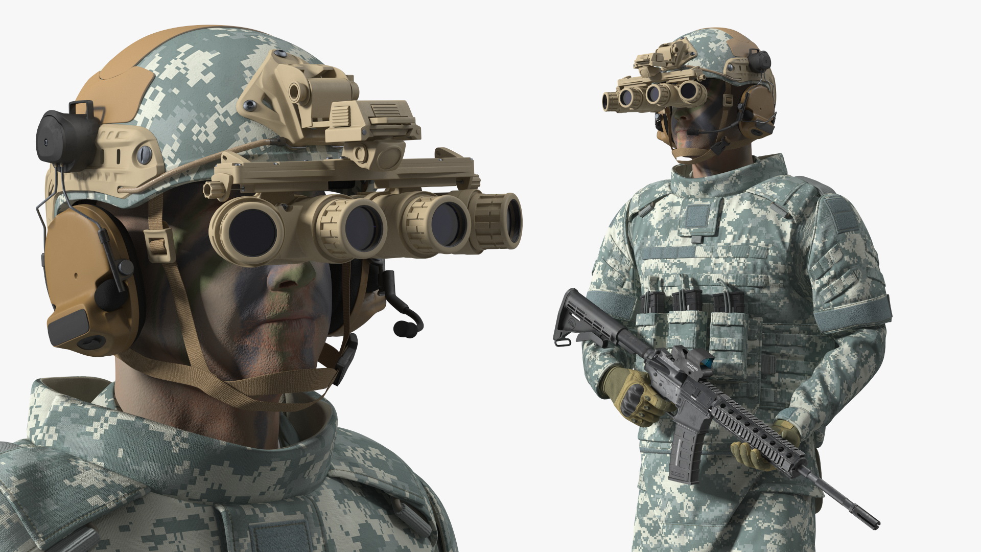 3D model Soldier in Night Vision Goggles Grey Camo Standing