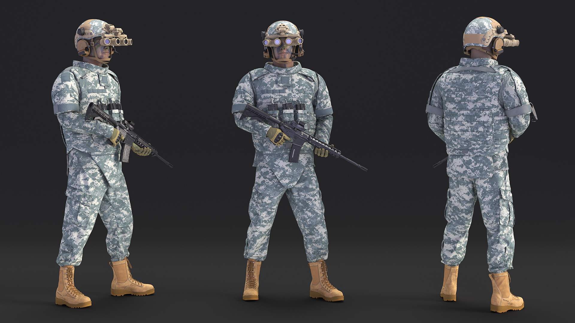 3D model Soldier in Night Vision Goggles Grey Camo Standing
