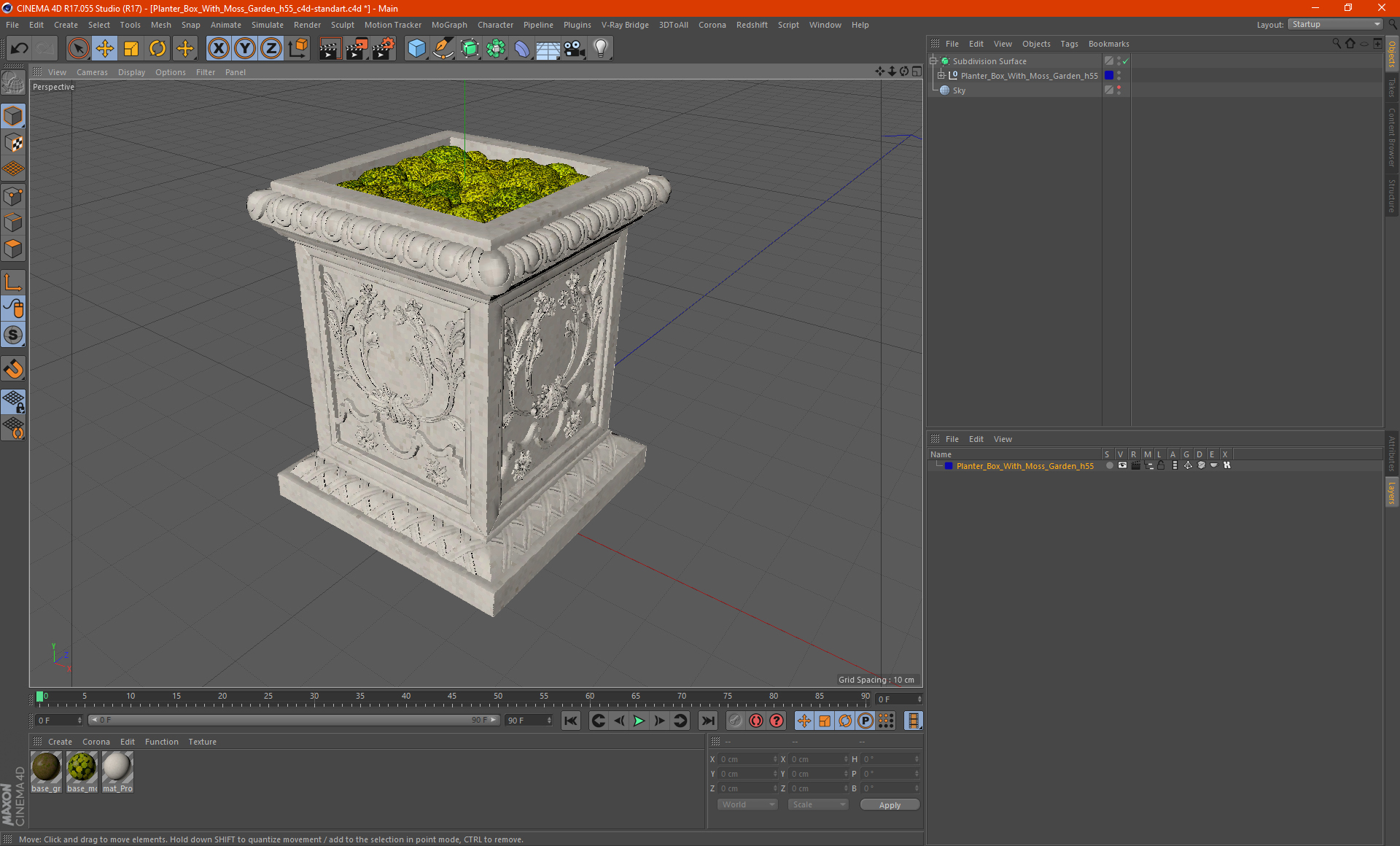 Planter Box With Moss Garden h55 3D