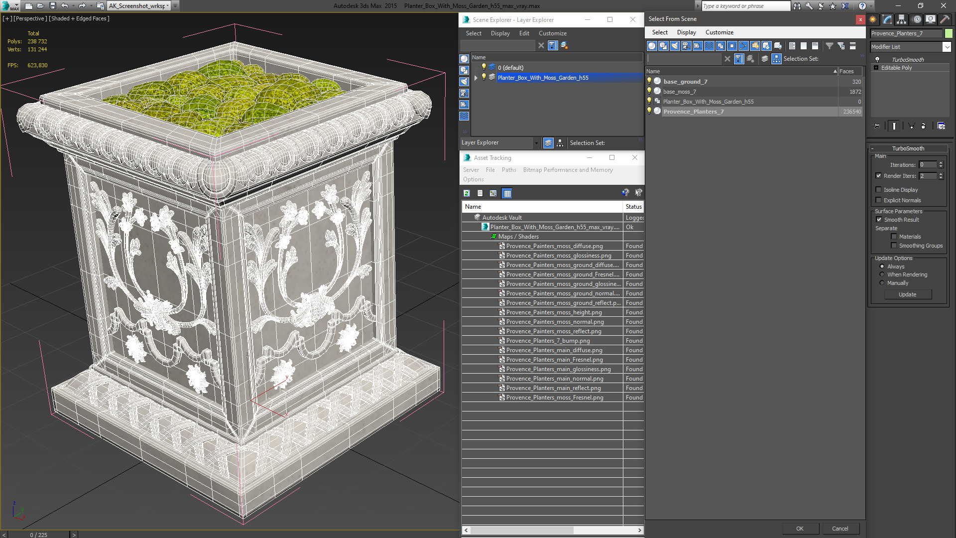 Planter Box With Moss Garden h55 3D