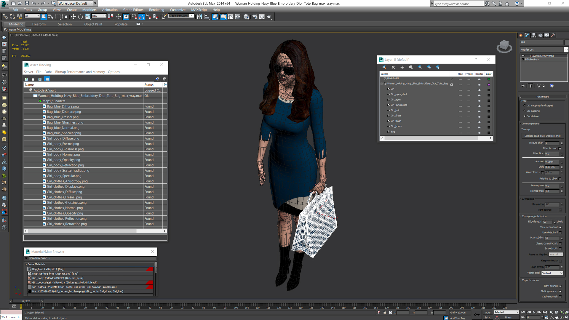 3D Woman Holding Navy Blue Embroidery Dior Tote Bag model