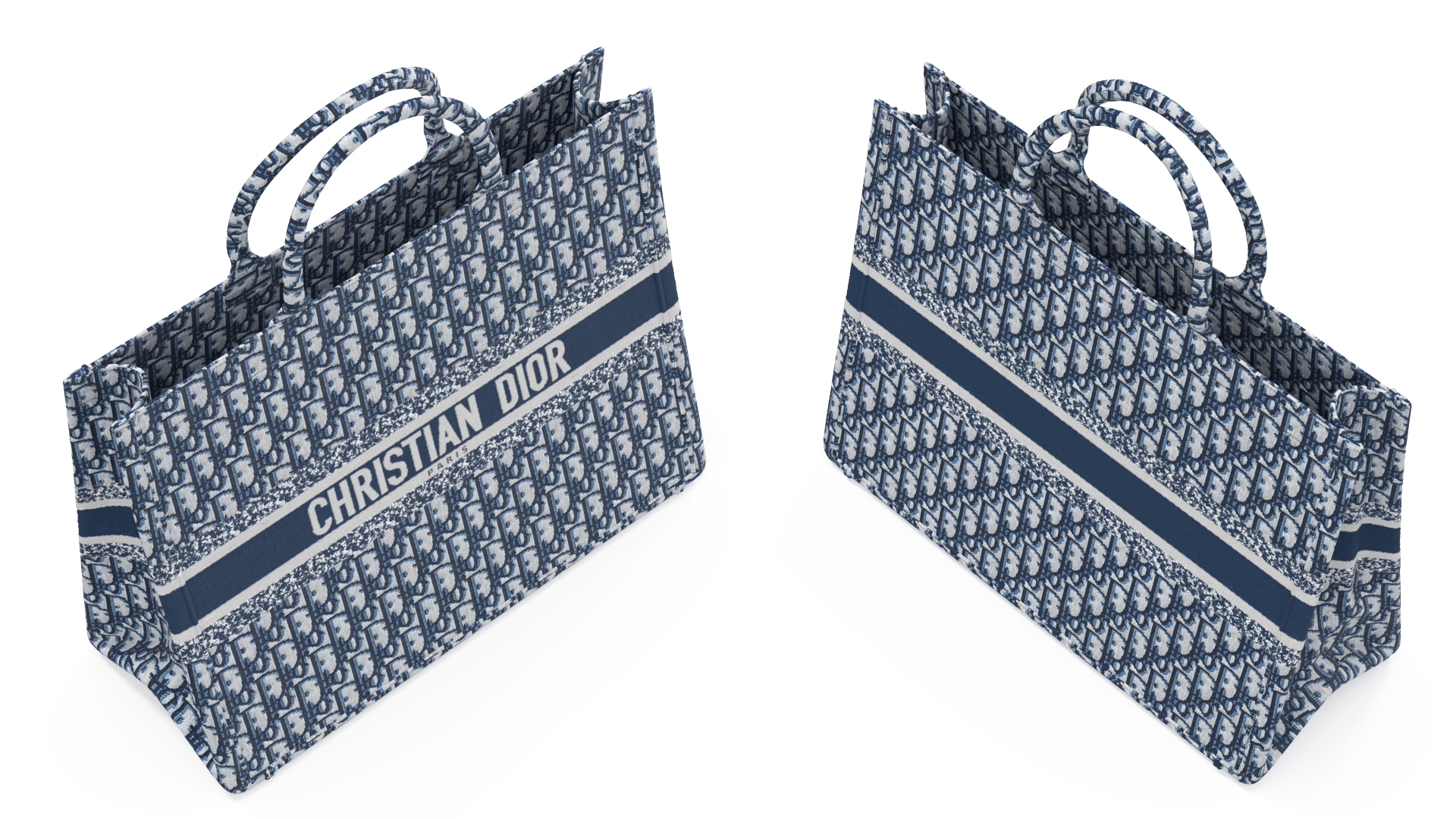 3D Woman Holding Navy Blue Embroidery Dior Tote Bag model