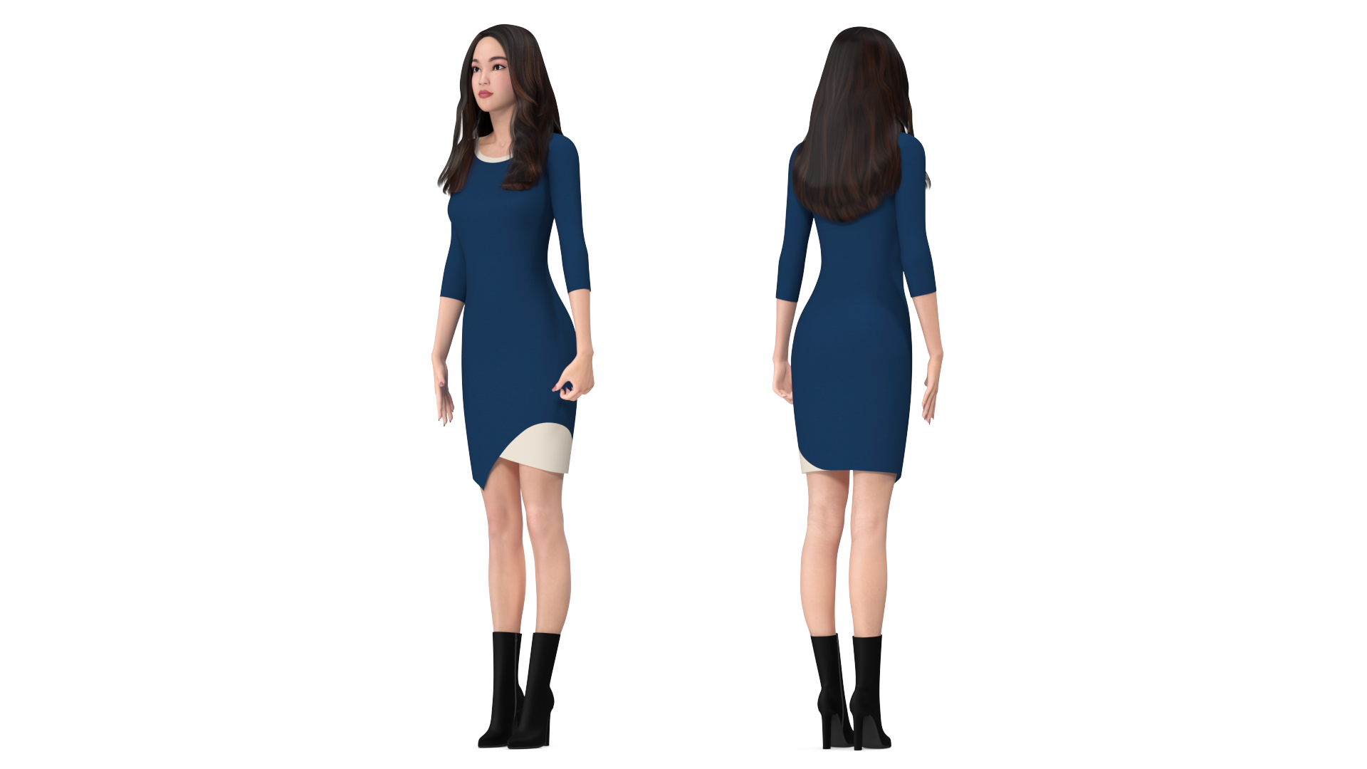3D Woman Holding Navy Blue Embroidery Dior Tote Bag model