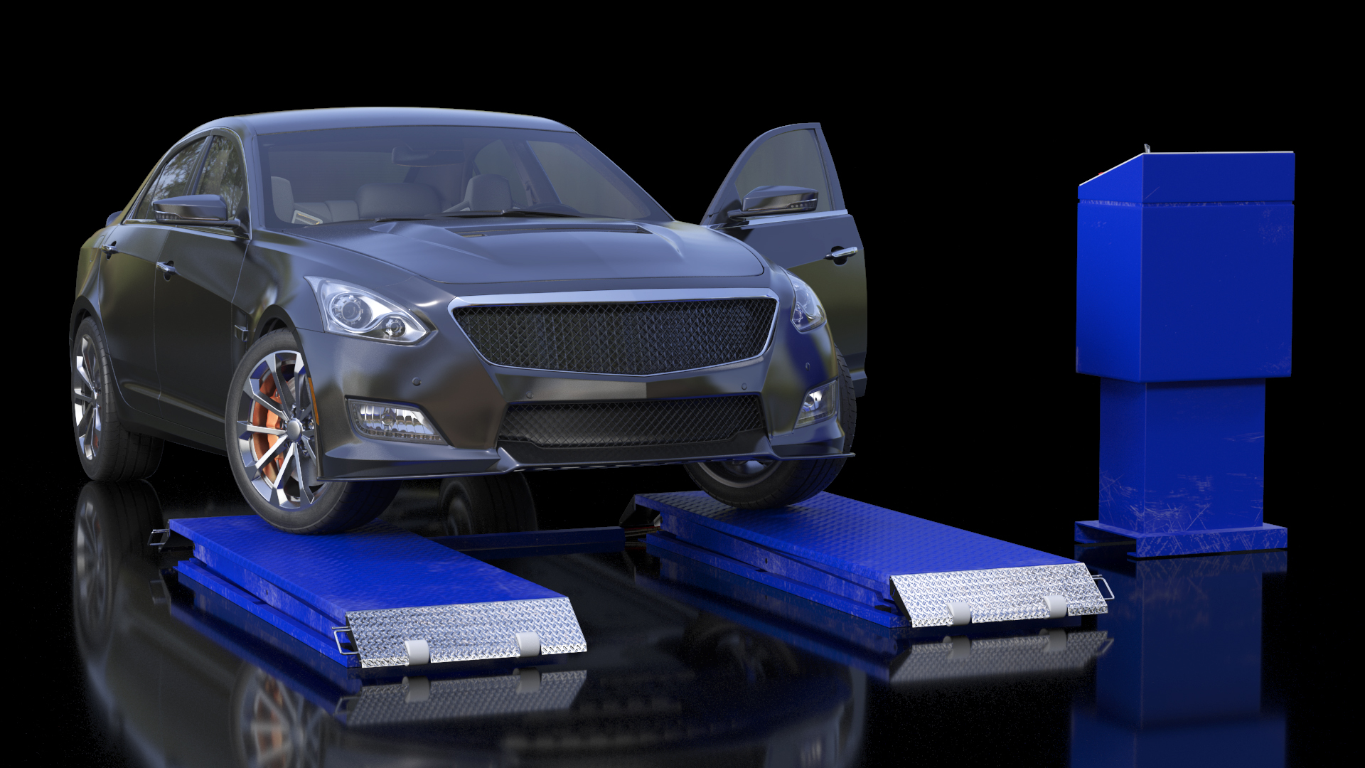 3D model Automotive Scissor Lift and Sedan Rigged