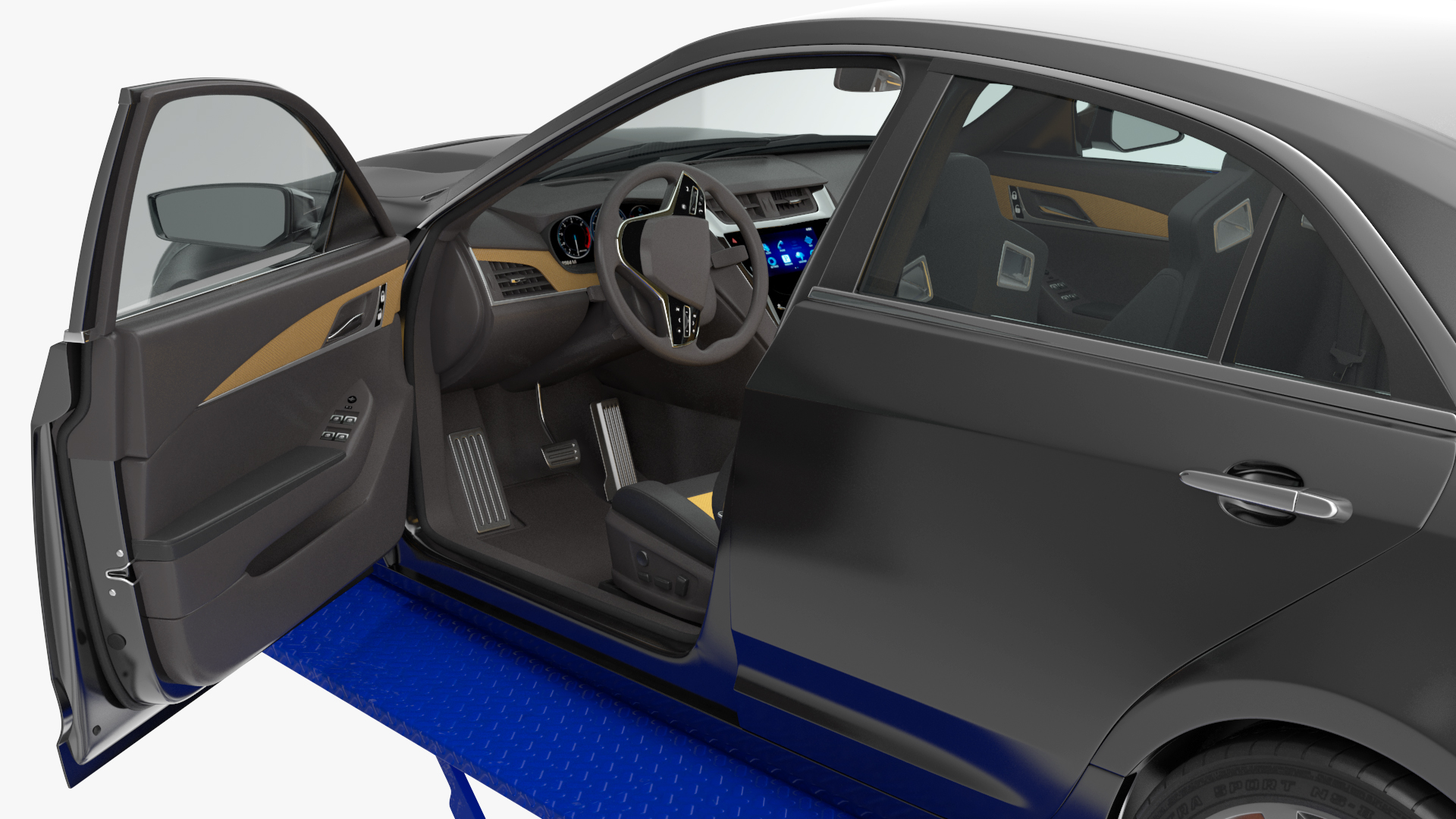 3D model Automotive Scissor Lift and Sedan Rigged