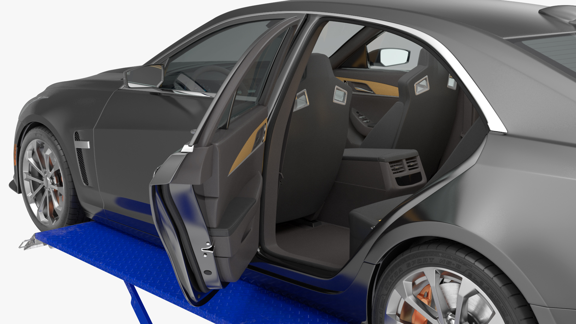 3D model Automotive Scissor Lift and Sedan Rigged
