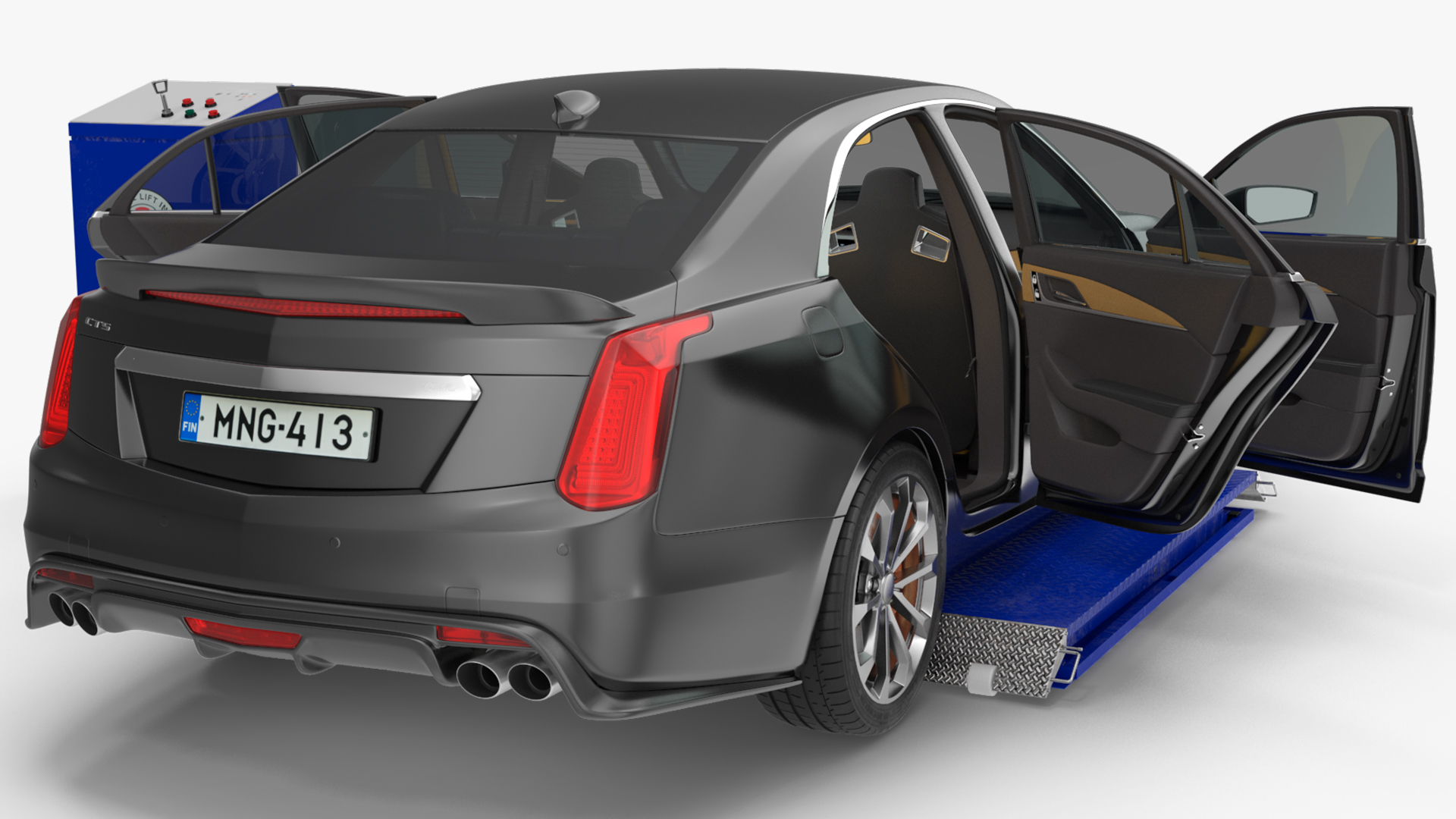 3D model Automotive Scissor Lift and Sedan Rigged