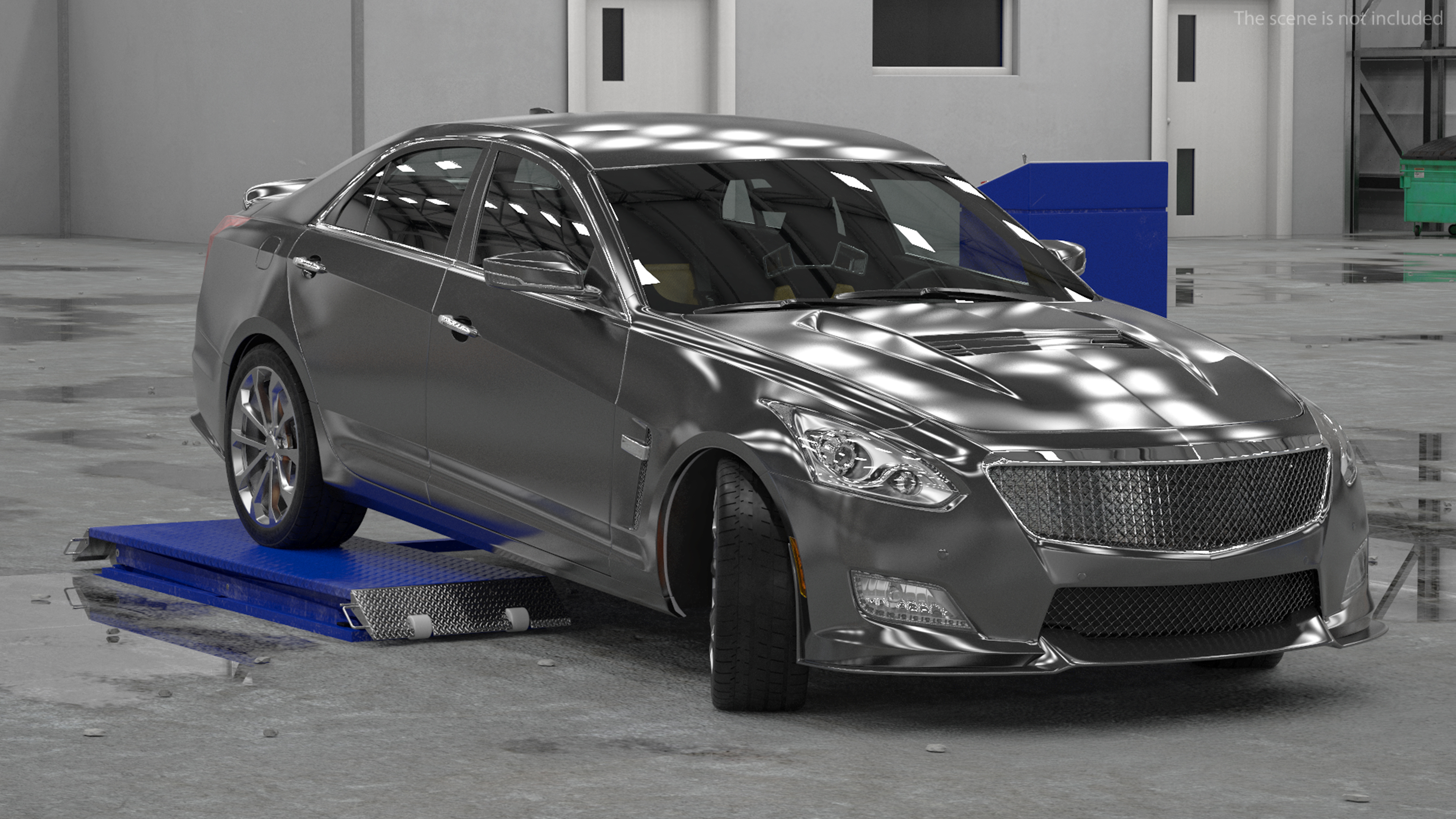 3D model Automotive Scissor Lift and Sedan Rigged