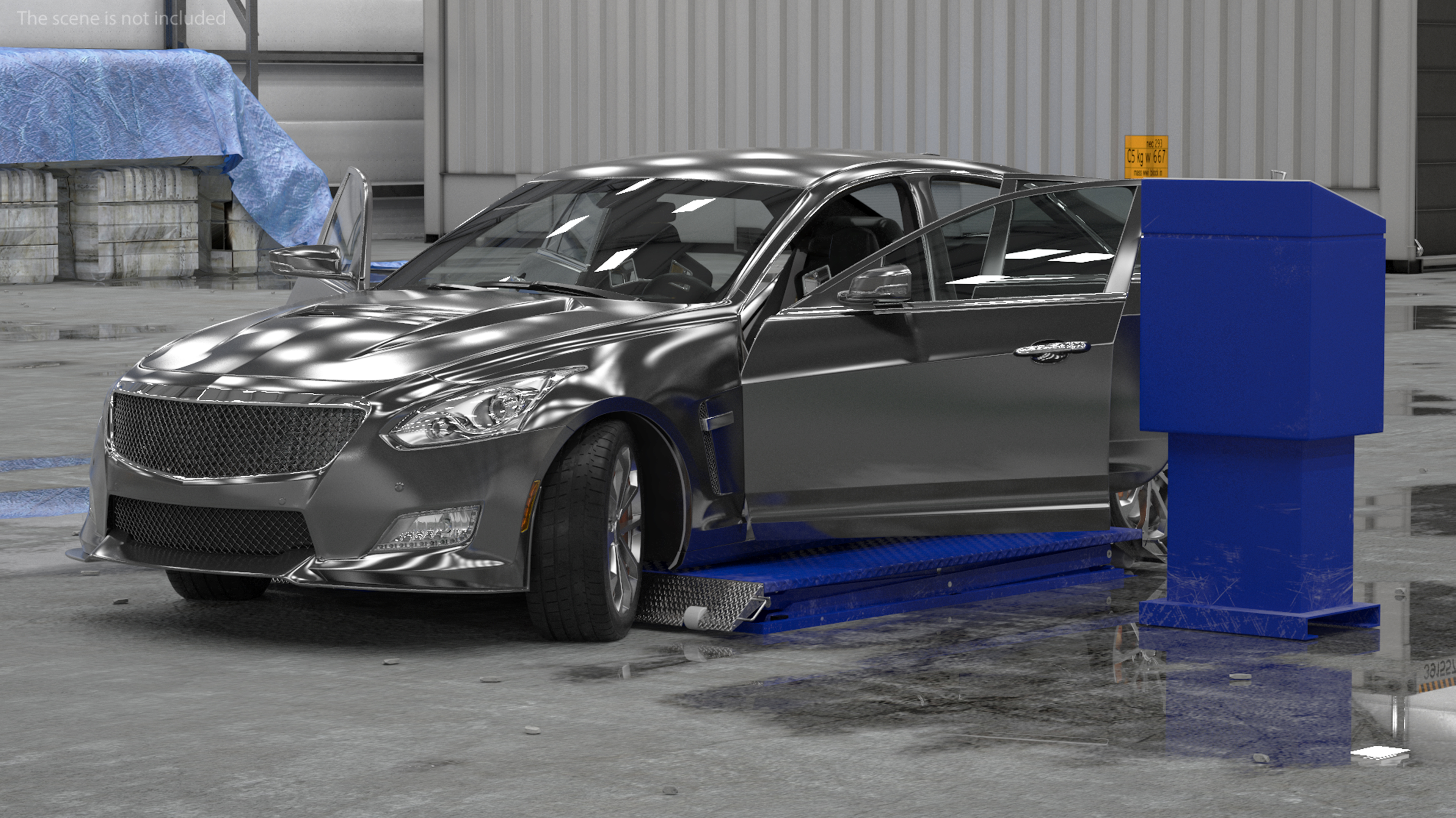 3D model Automotive Scissor Lift and Sedan Rigged