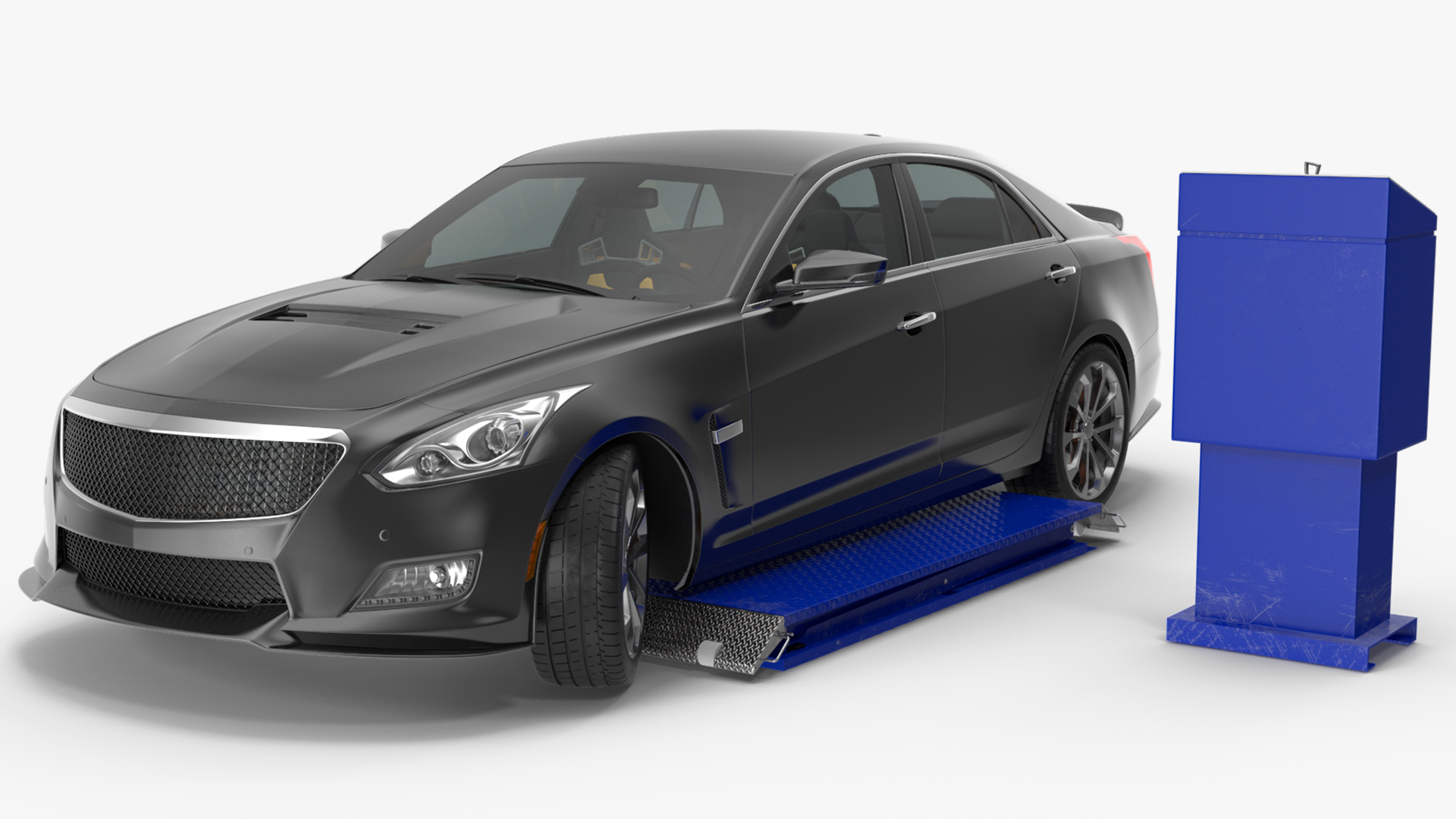 3D model Automotive Scissor Lift and Sedan Rigged