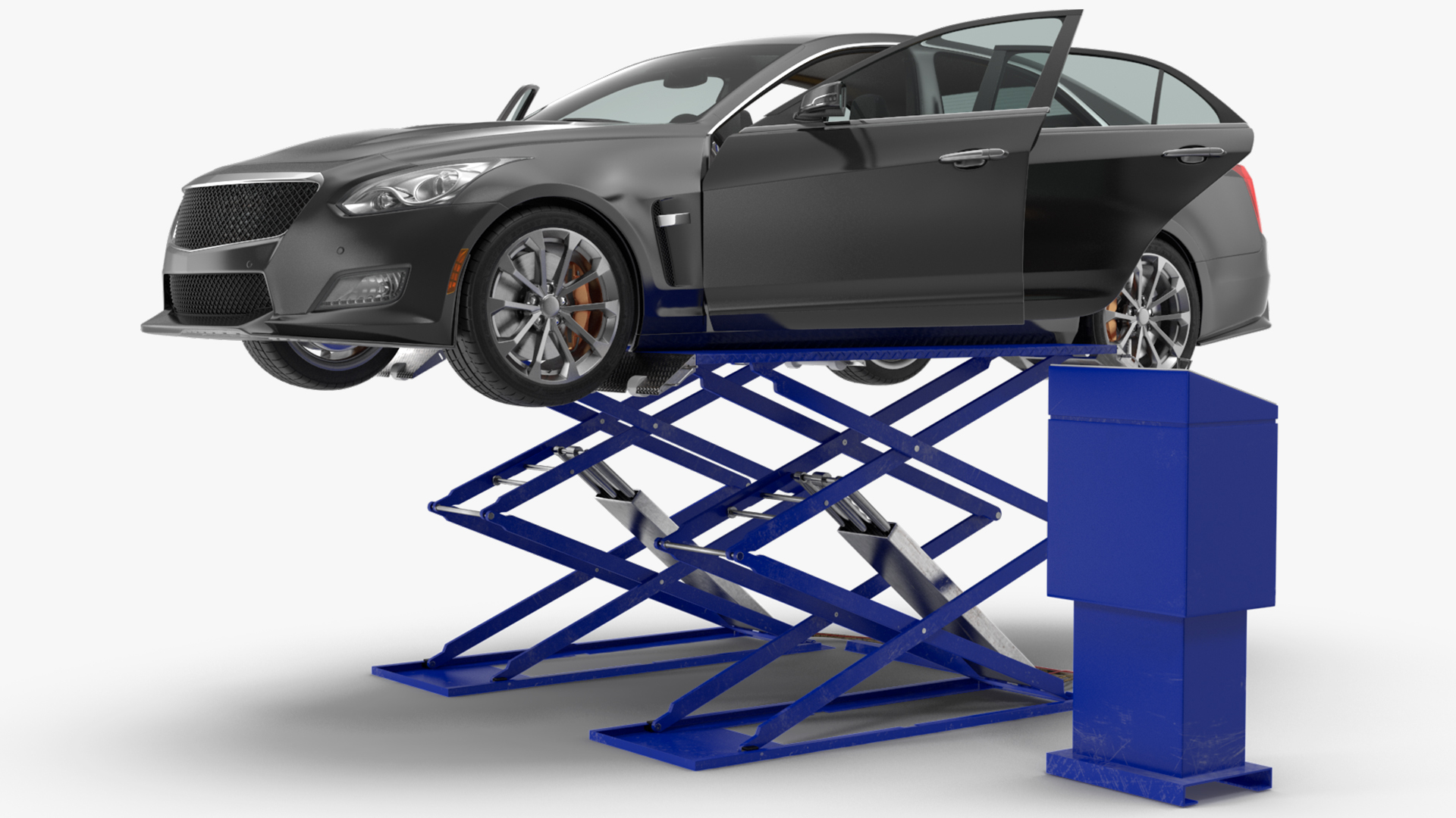3D model Automotive Scissor Lift and Sedan Rigged