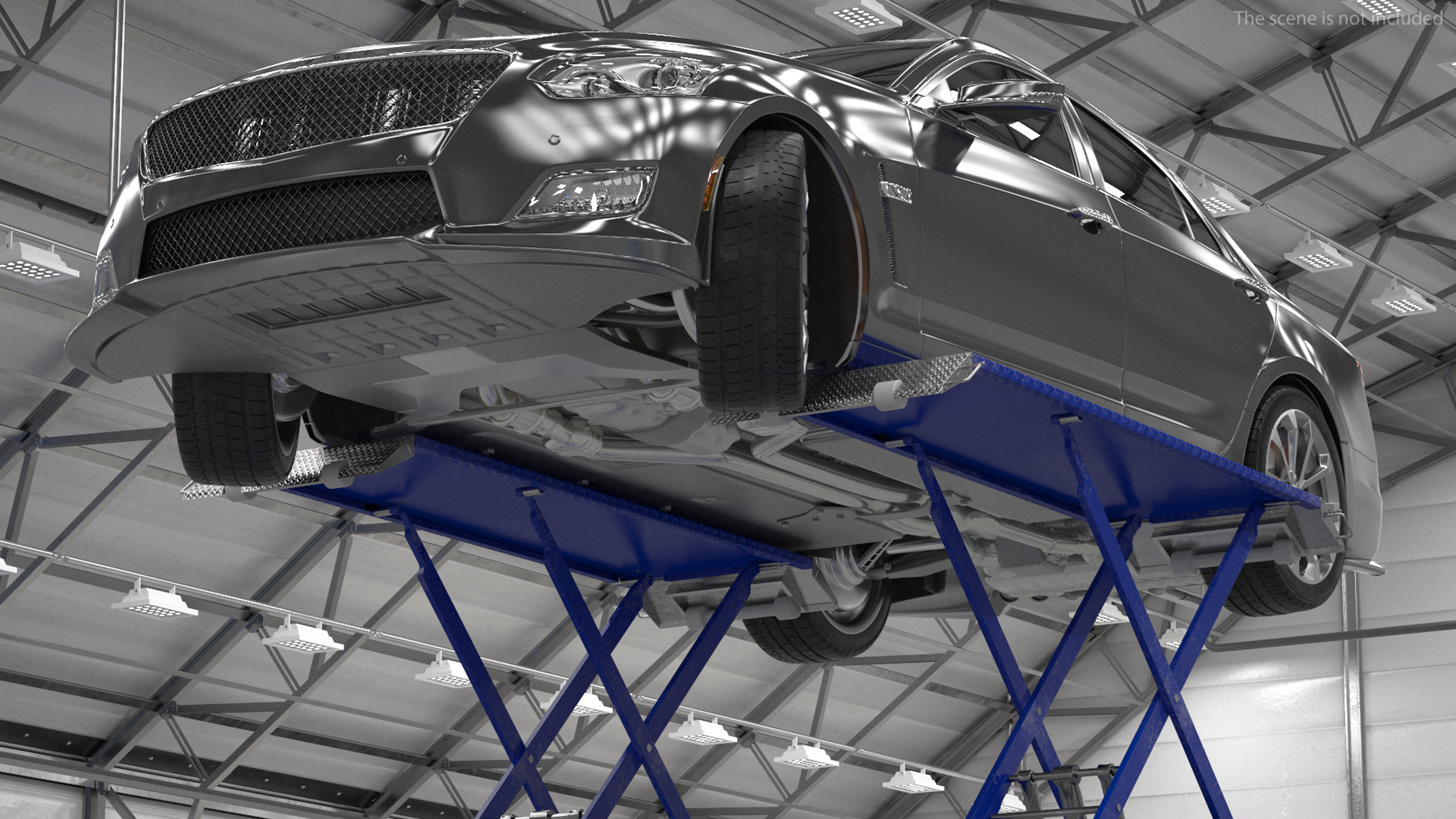 3D model Automotive Scissor Lift and Sedan Rigged