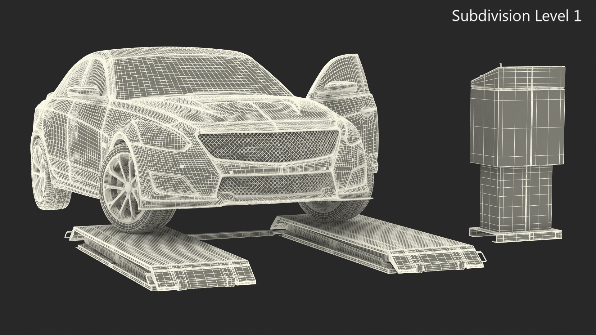 3D model Automotive Scissor Lift and Sedan Rigged
