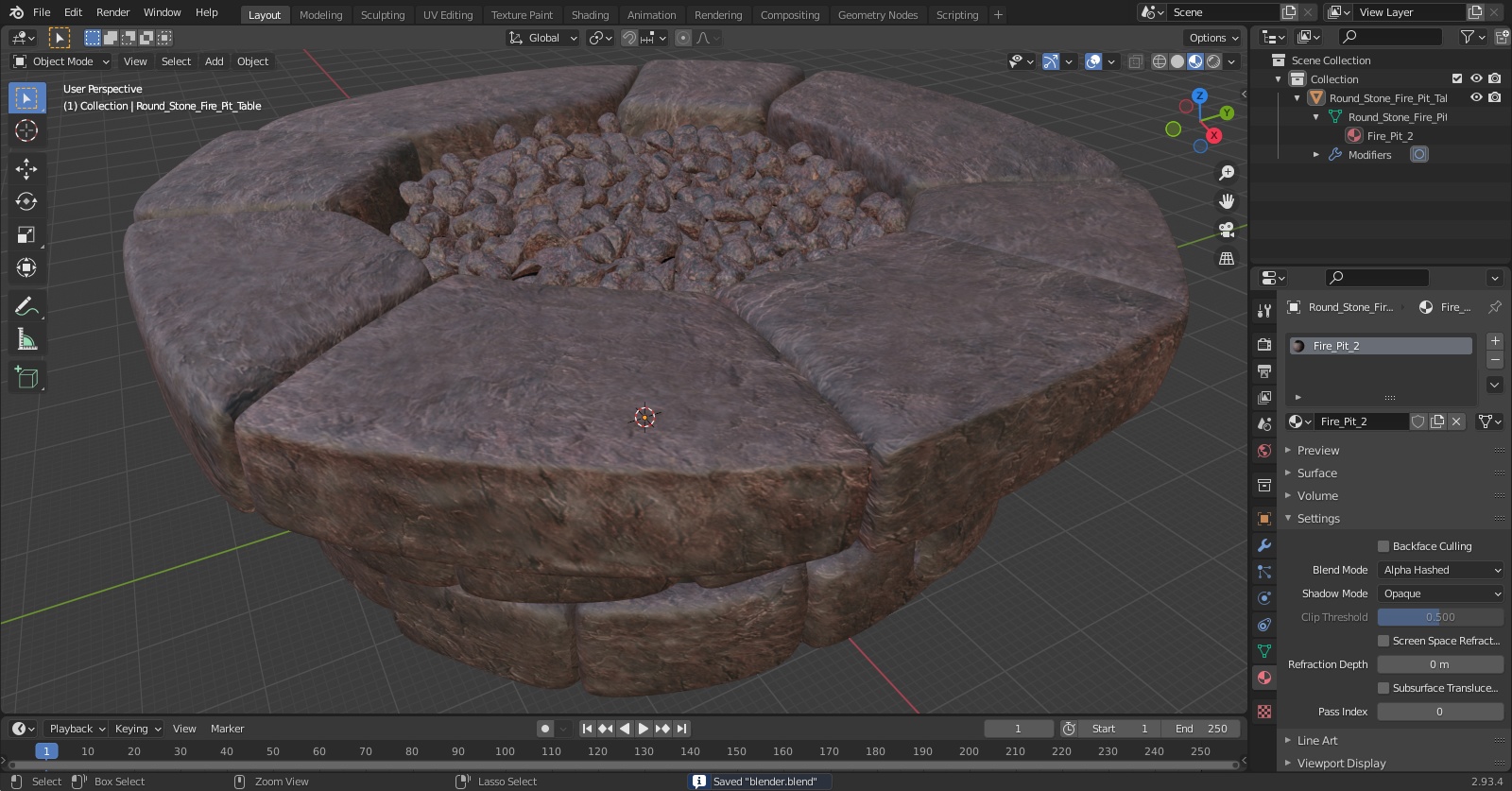 3D Round Stone Fire Pit Table
