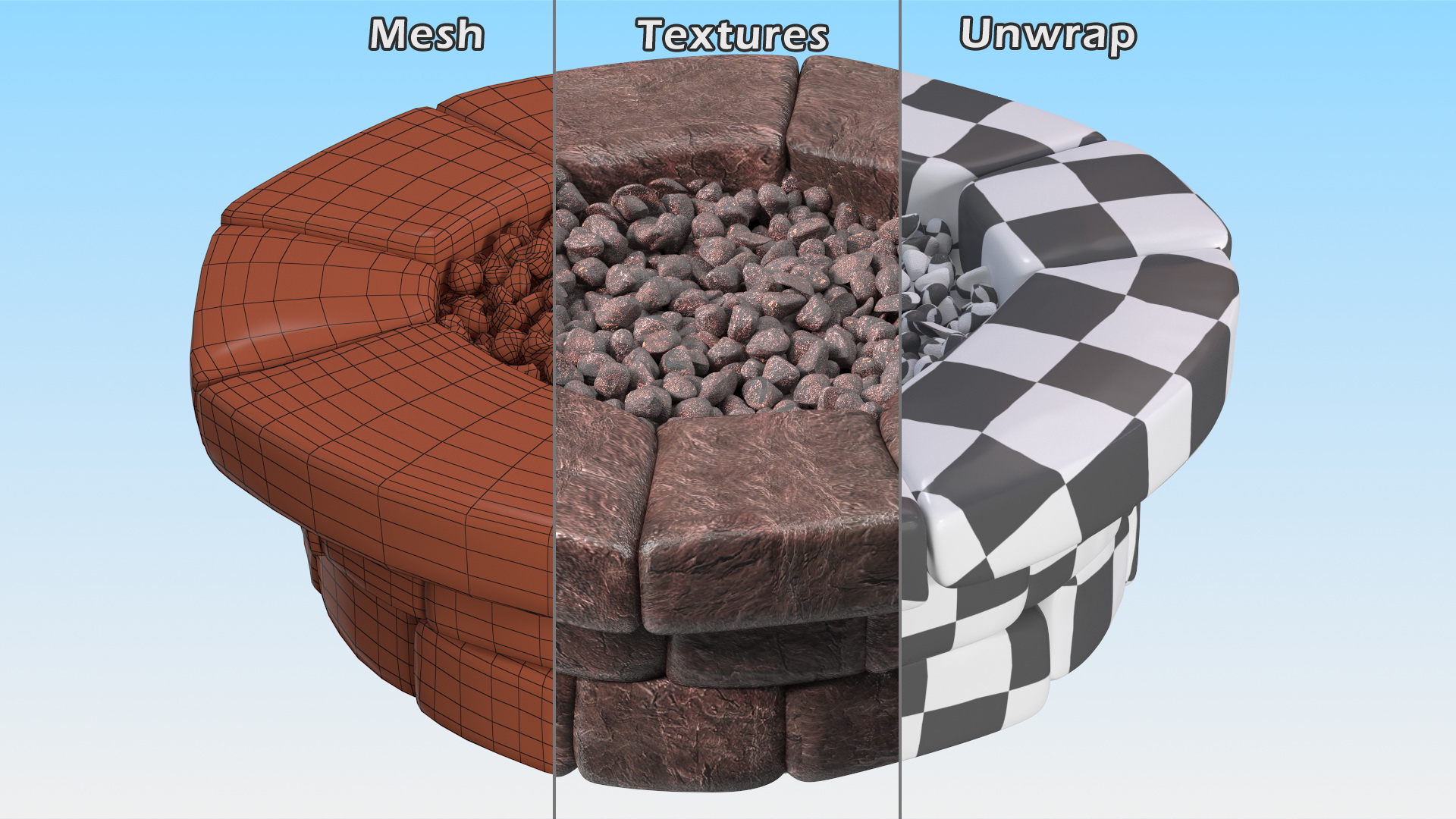 3D Round Stone Fire Pit Table