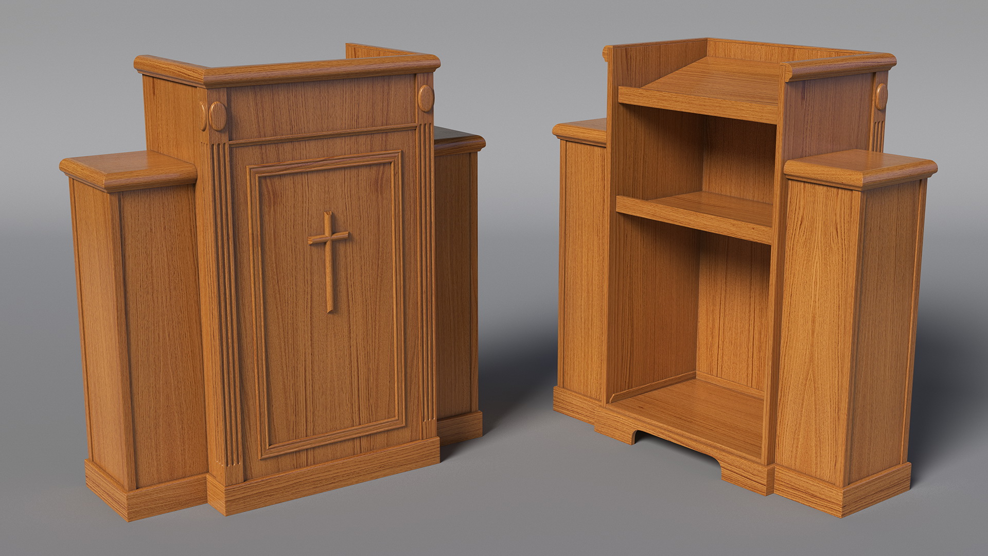 Church Oak Pulpit Light Wood with Cross for 3D Print 3D