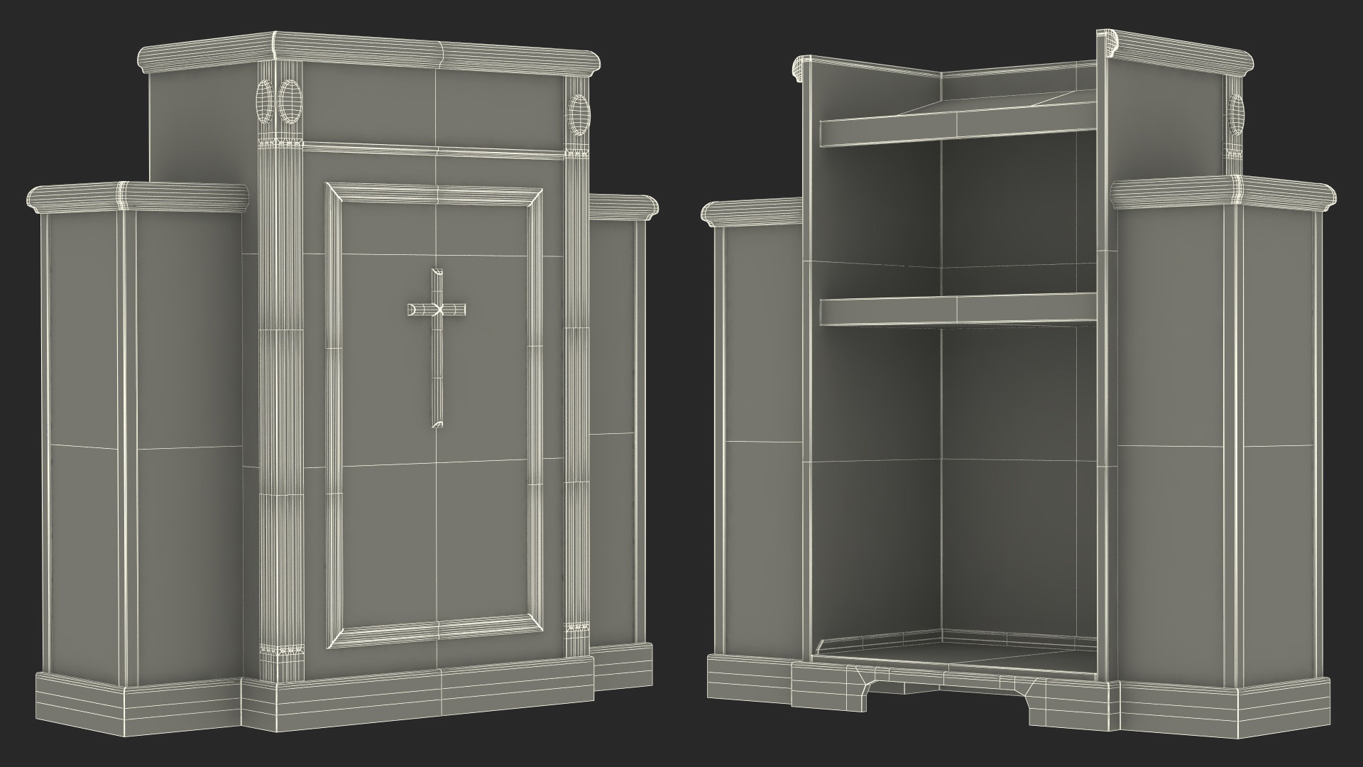 Church Oak Pulpit Light Wood with Cross for 3D Print 3D