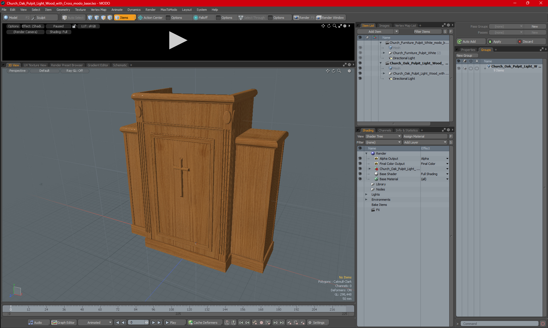 Church Oak Pulpit Light Wood with Cross for 3D Print 3D