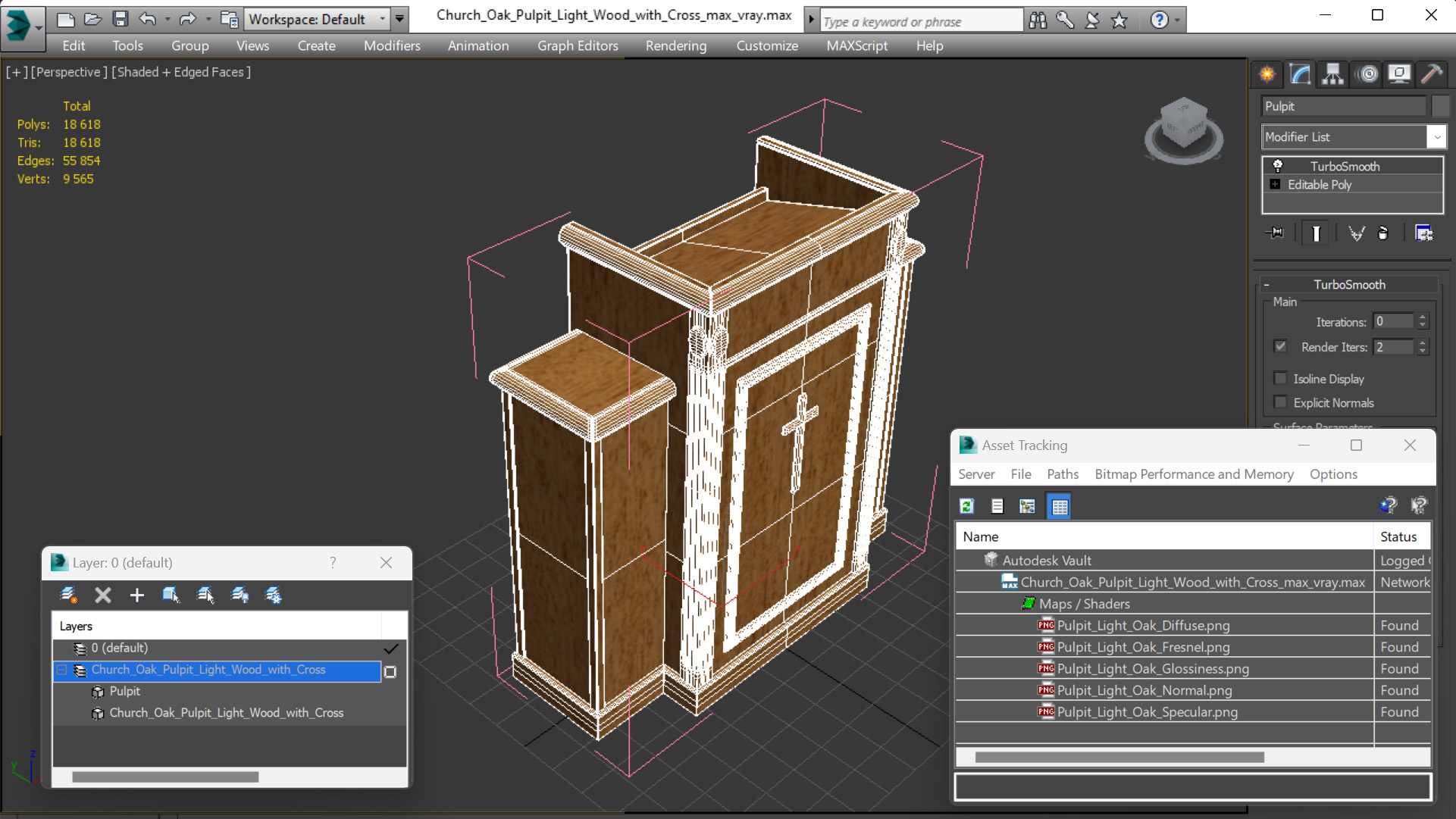 Church Oak Pulpit Light Wood with Cross for 3D Print 3D