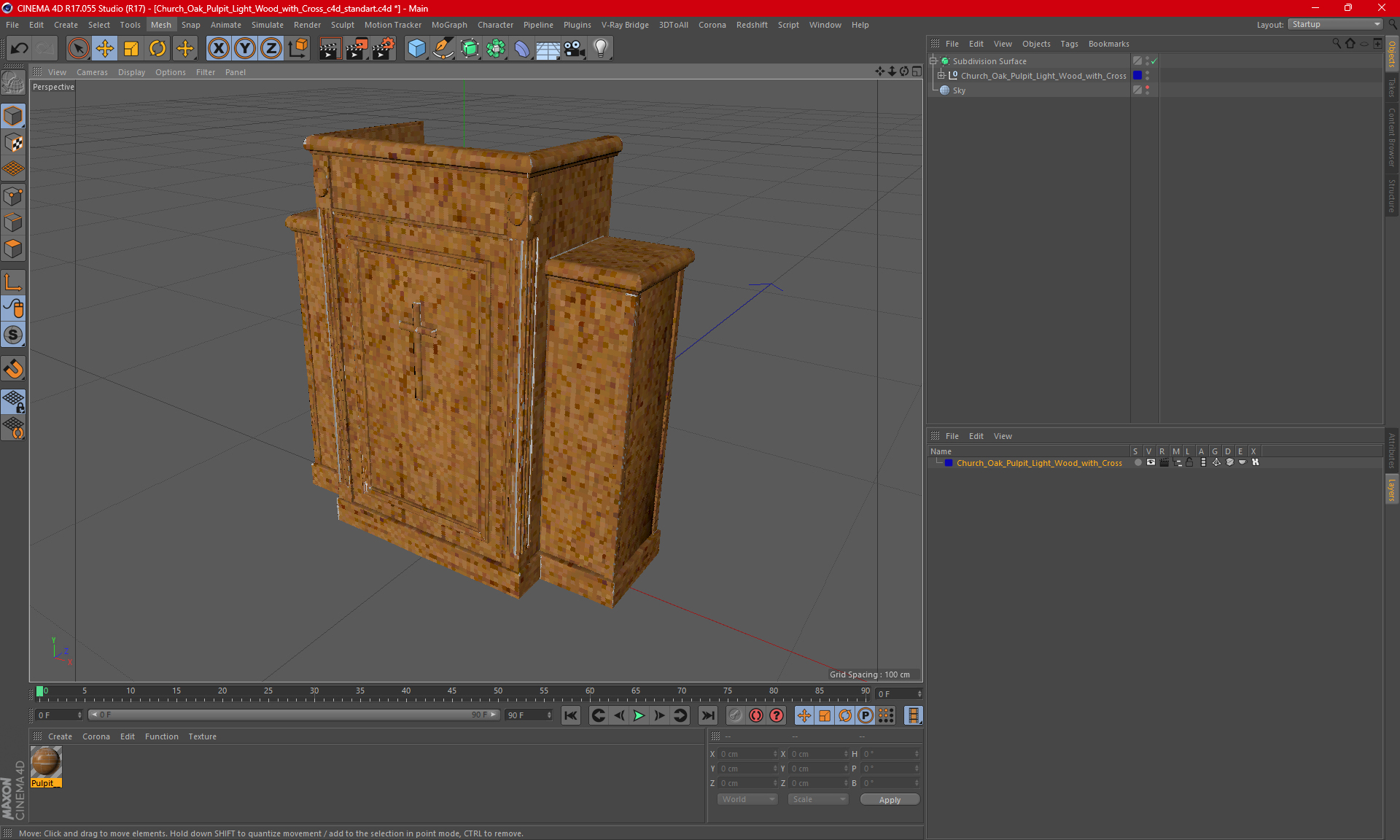 Church Oak Pulpit Light Wood with Cross for 3D Print 3D