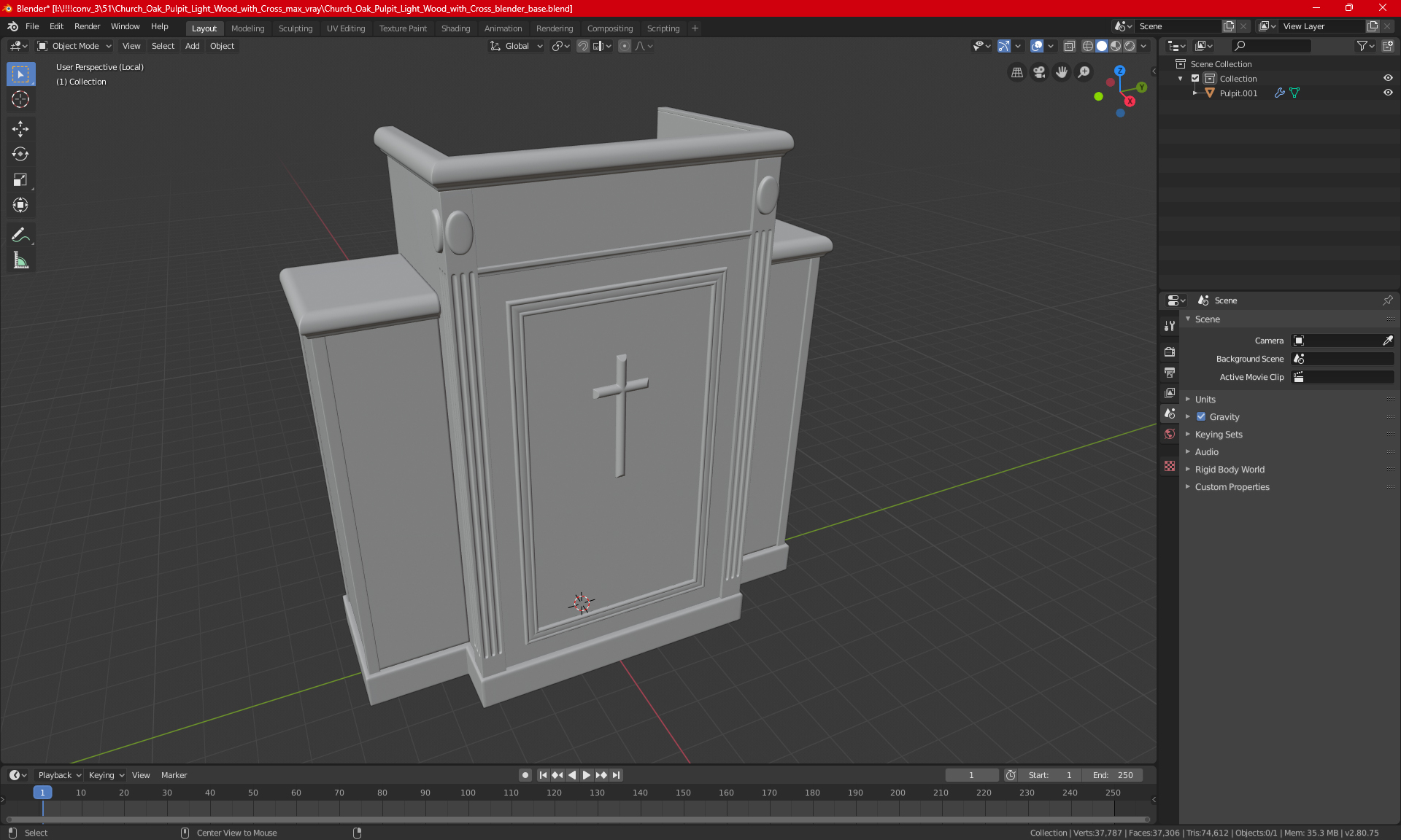Church Oak Pulpit Light Wood with Cross for 3D Print 3D