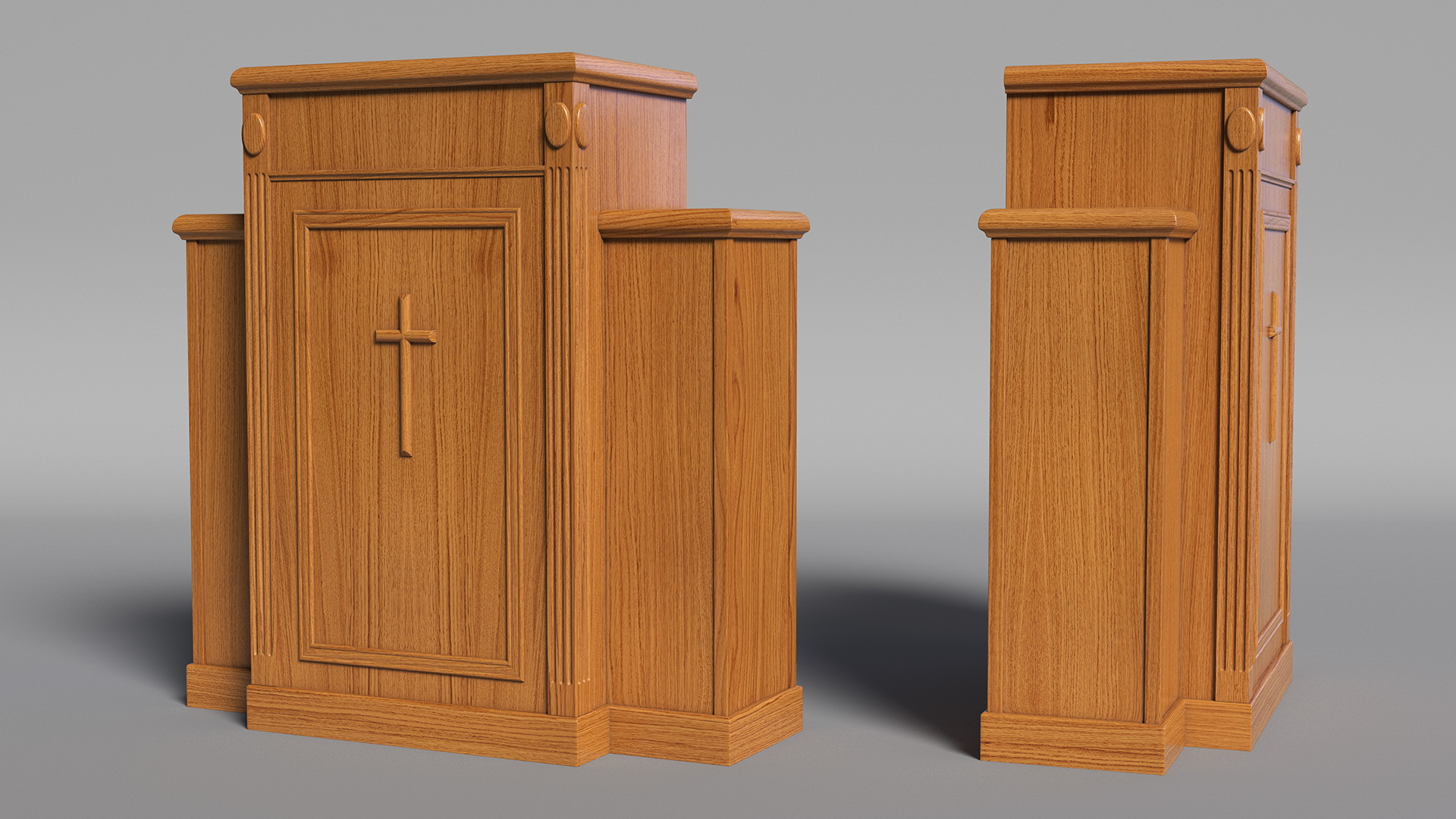 Church Oak Pulpit Light Wood with Cross for 3D Print 3D