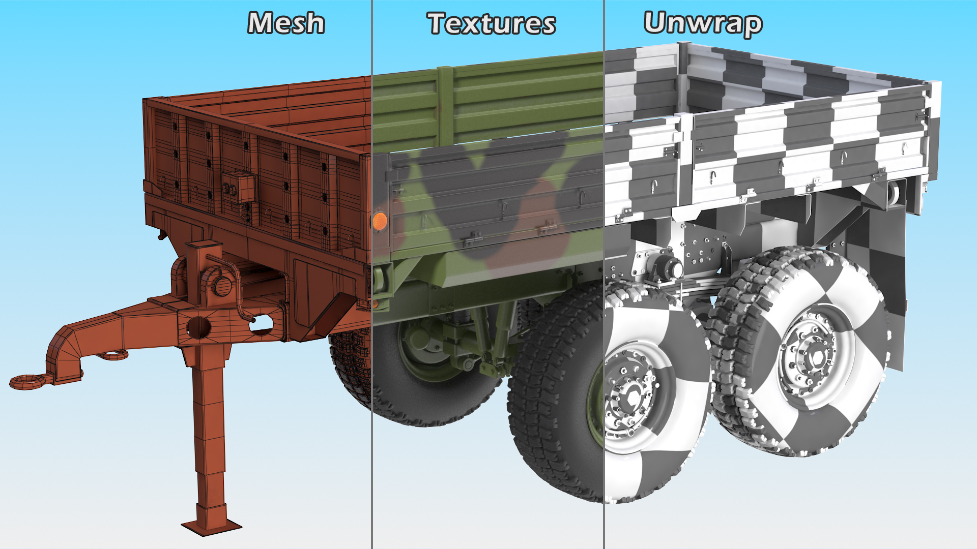 Military Drop Side Cargo Trailer M1095 Camouflage 3D model