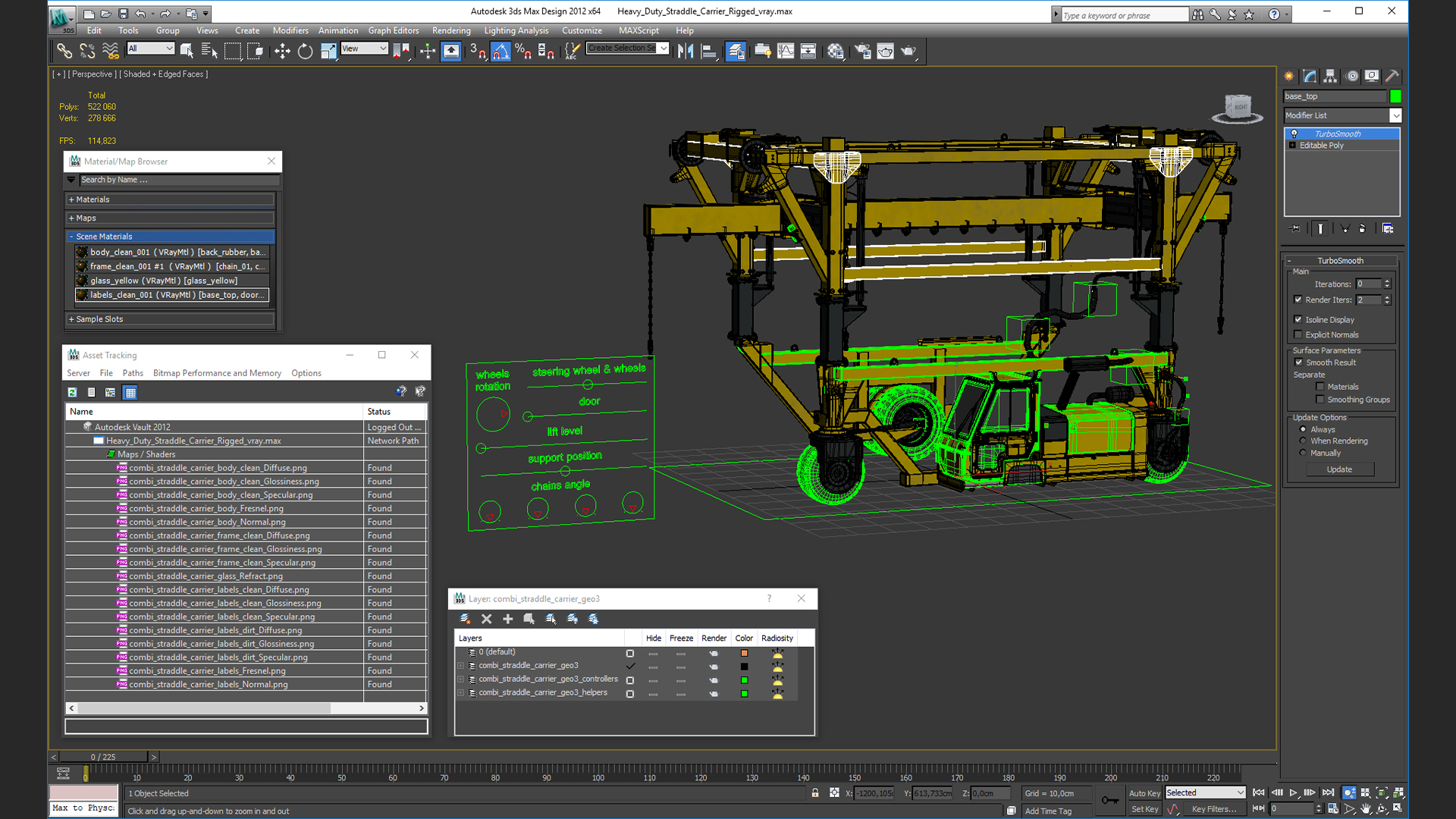 Heavy Duty Straddle Carrier Rigged 3D model