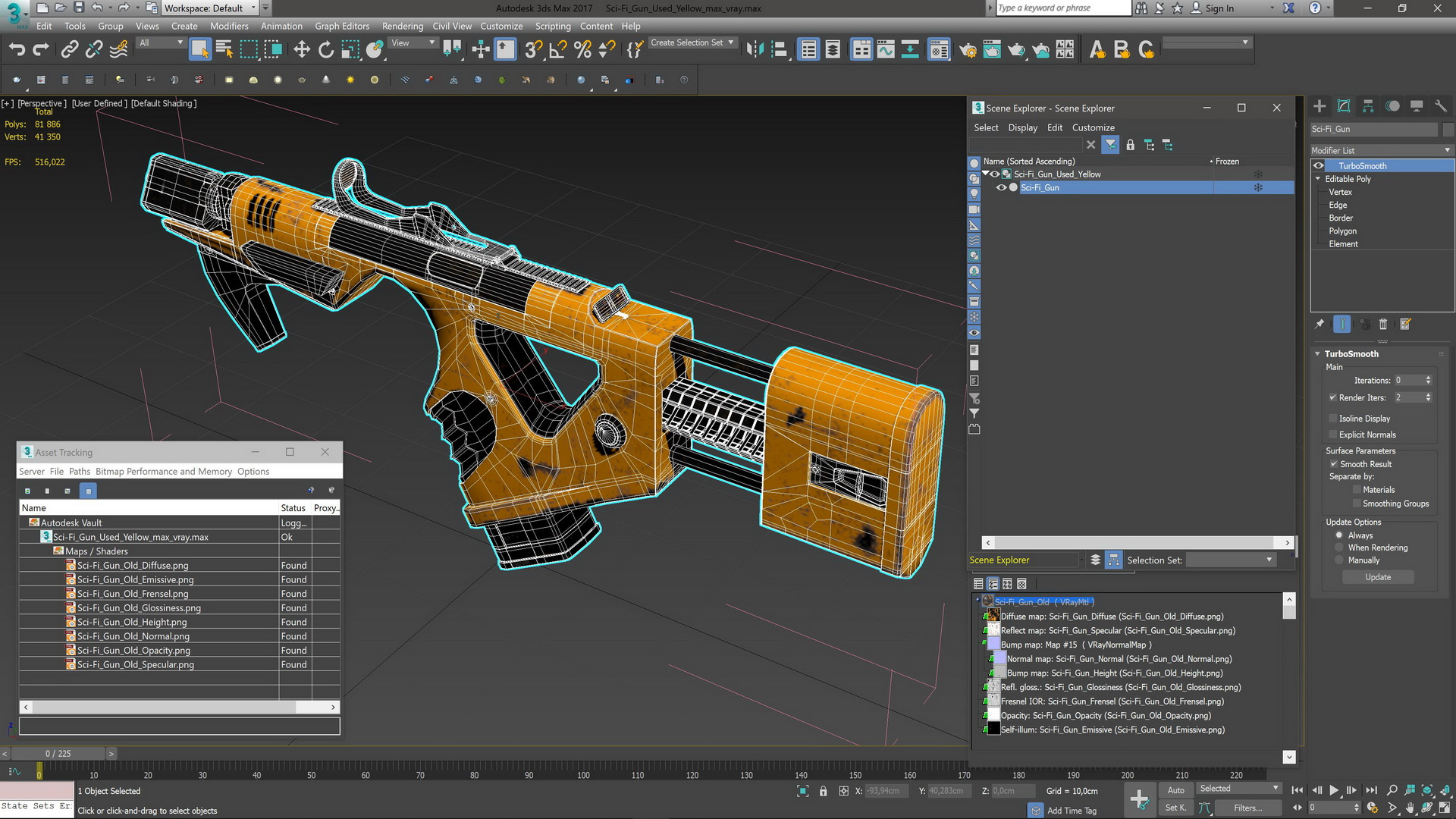 Sci-Fi Gun Used Yellow 3D