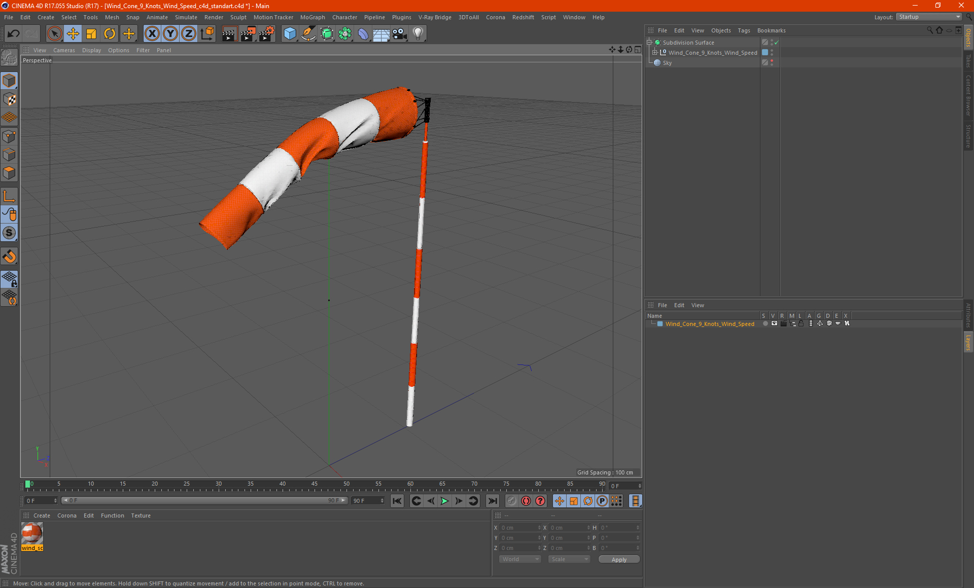 3D Wind Cone 9 Knots Wind Speed model