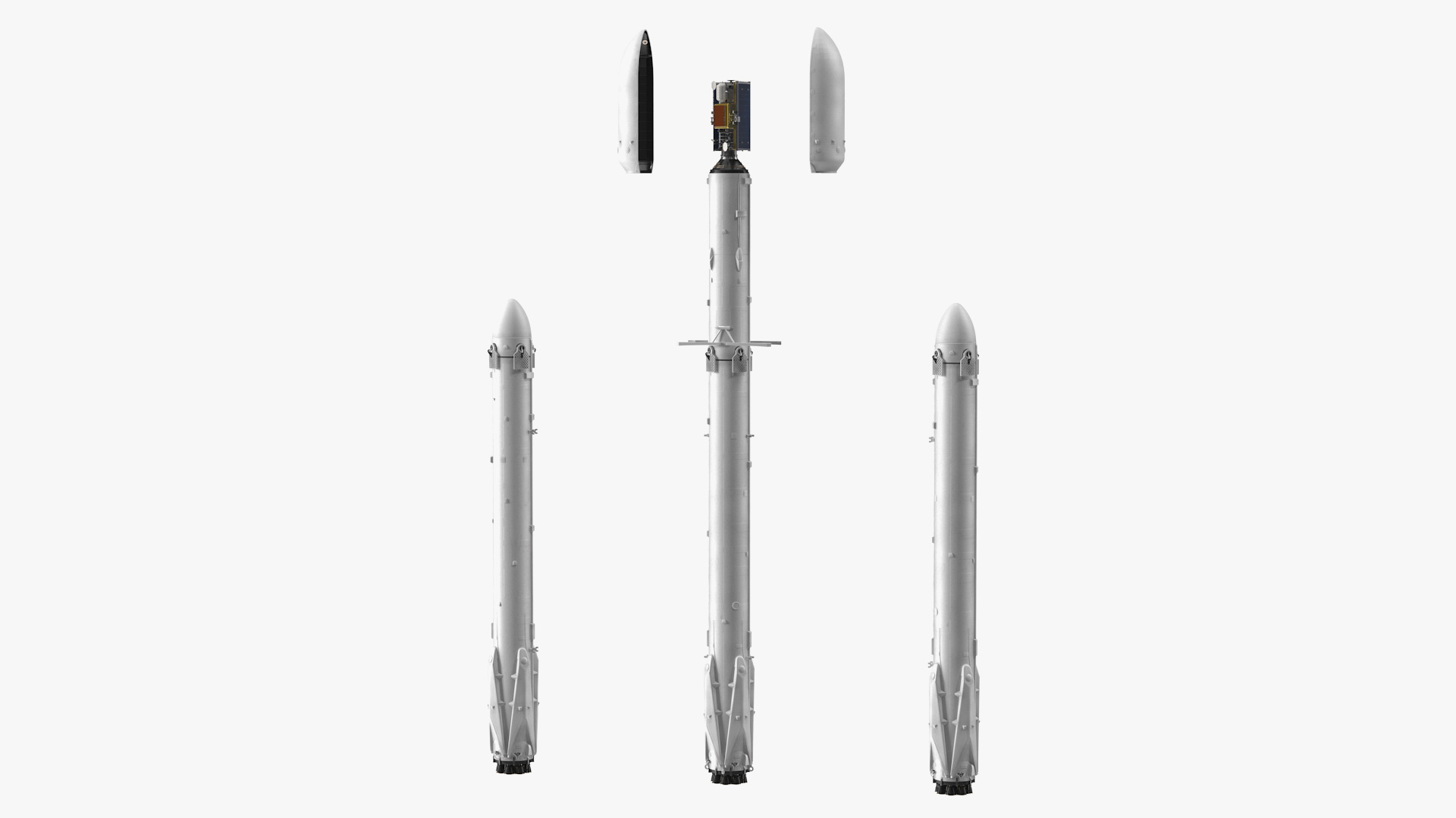 Space Rocket with Satellite Rigged 3D model