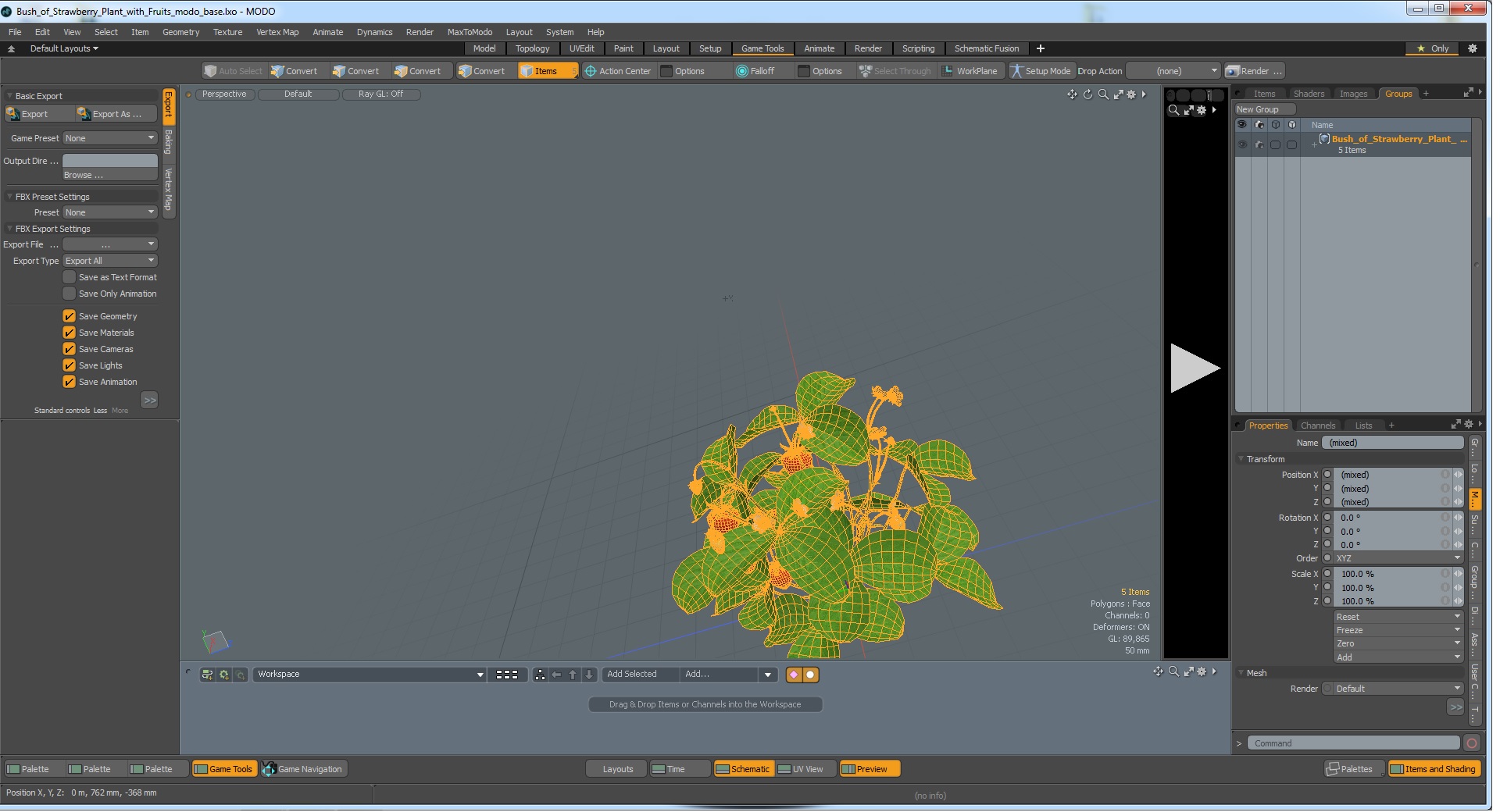 3D Bush of Strawberry Plant with Fruits