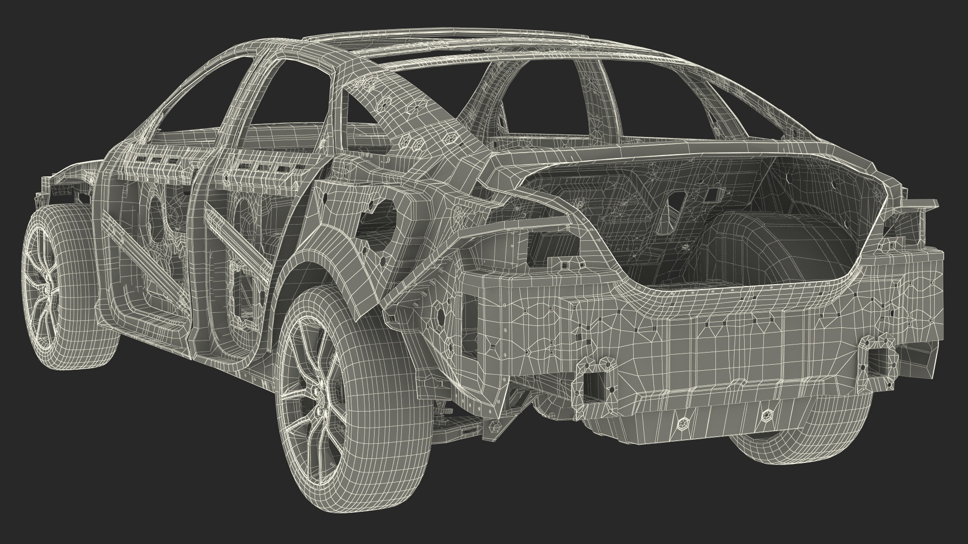 3D Car Frame with Suspension and Wheels