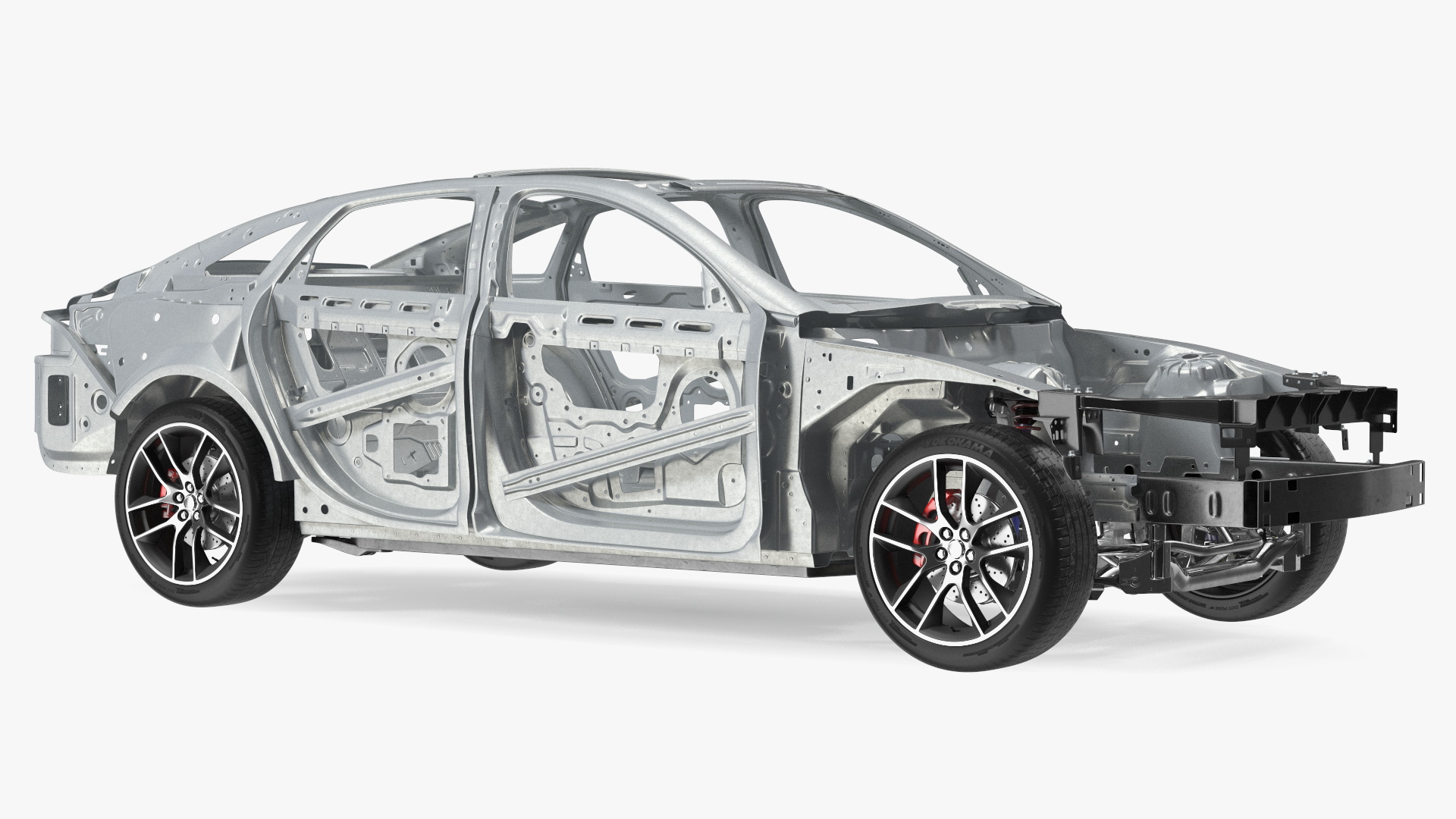 3D Car Frame with Suspension and Wheels