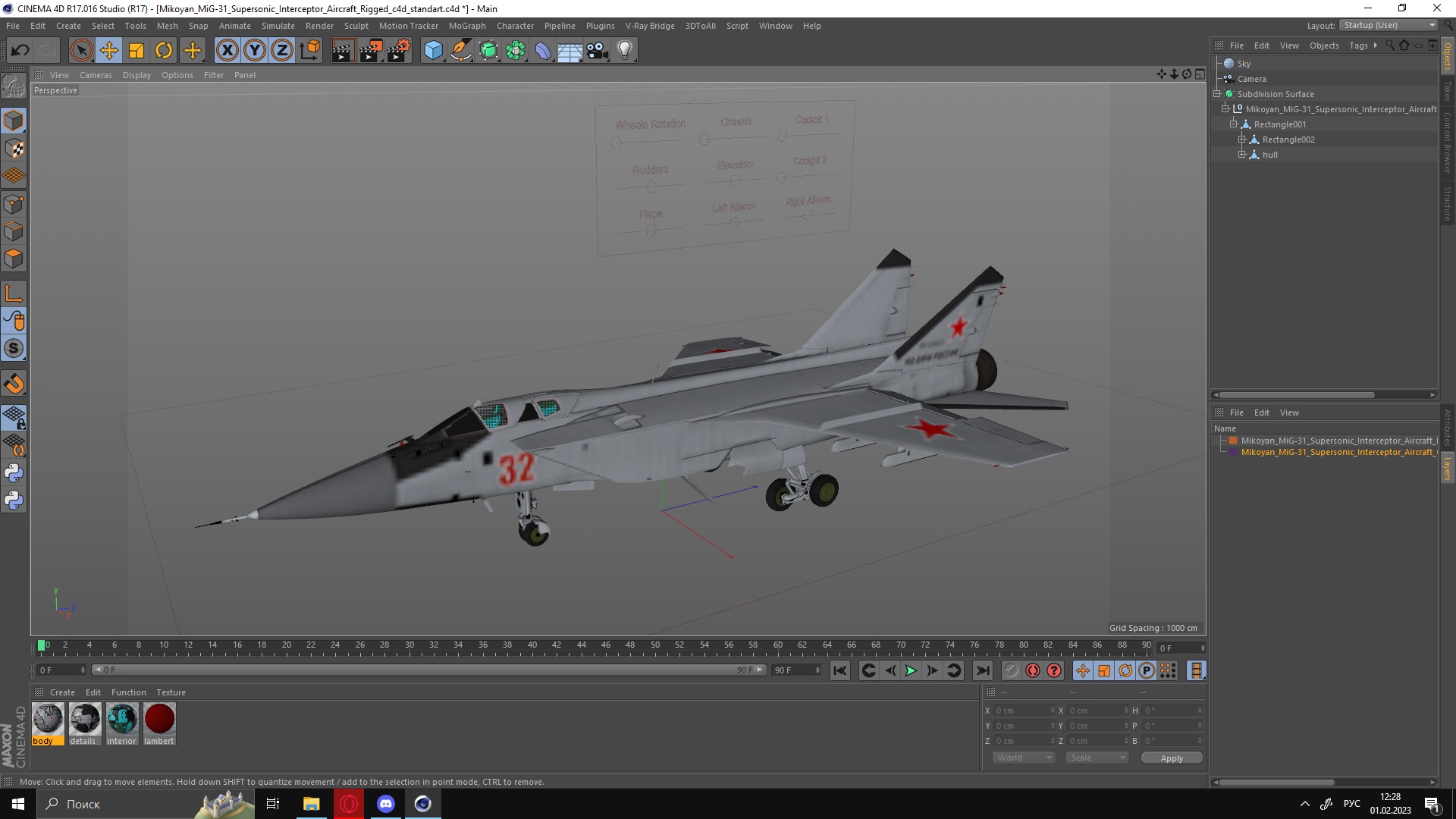 Mikoyan MiG-31 Supersonic Interceptor Aircraft Rigged for Cinema 4D 3D